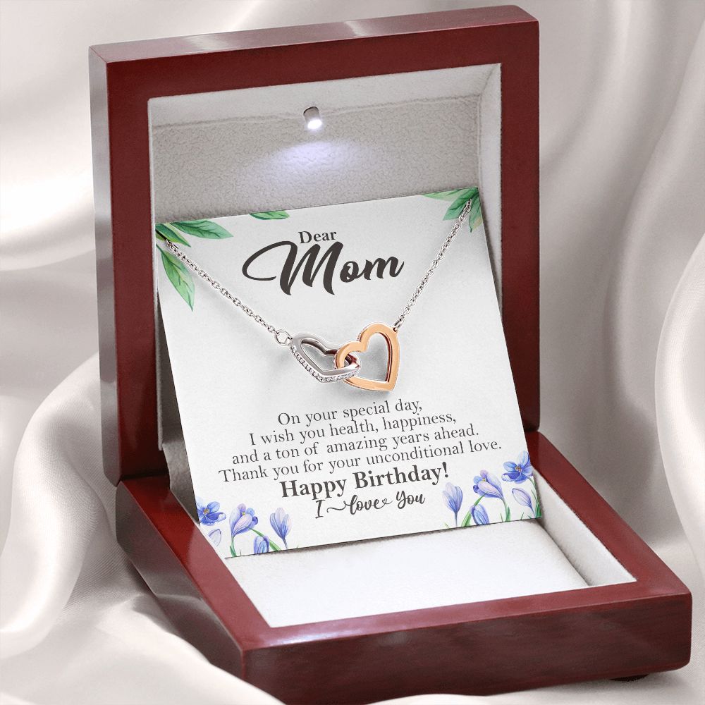 Dear Mom Happy Birthday Gift Interlocking Heart Rose Gold Necklace ❤ - HolidayShoppingFinds