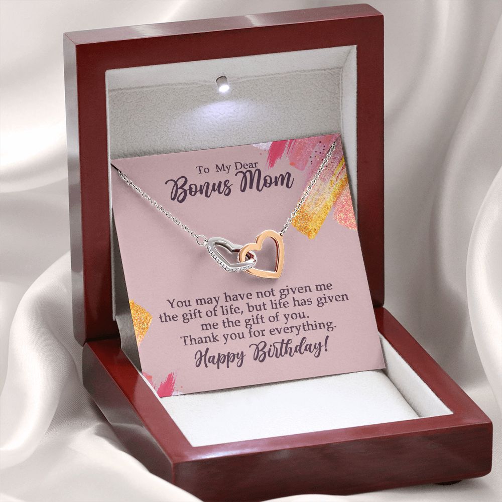 To My Dear Bonus Mom Birthday Gift Interlocking Heart Rose Gold Necklace - HolidayShoppingFinds
