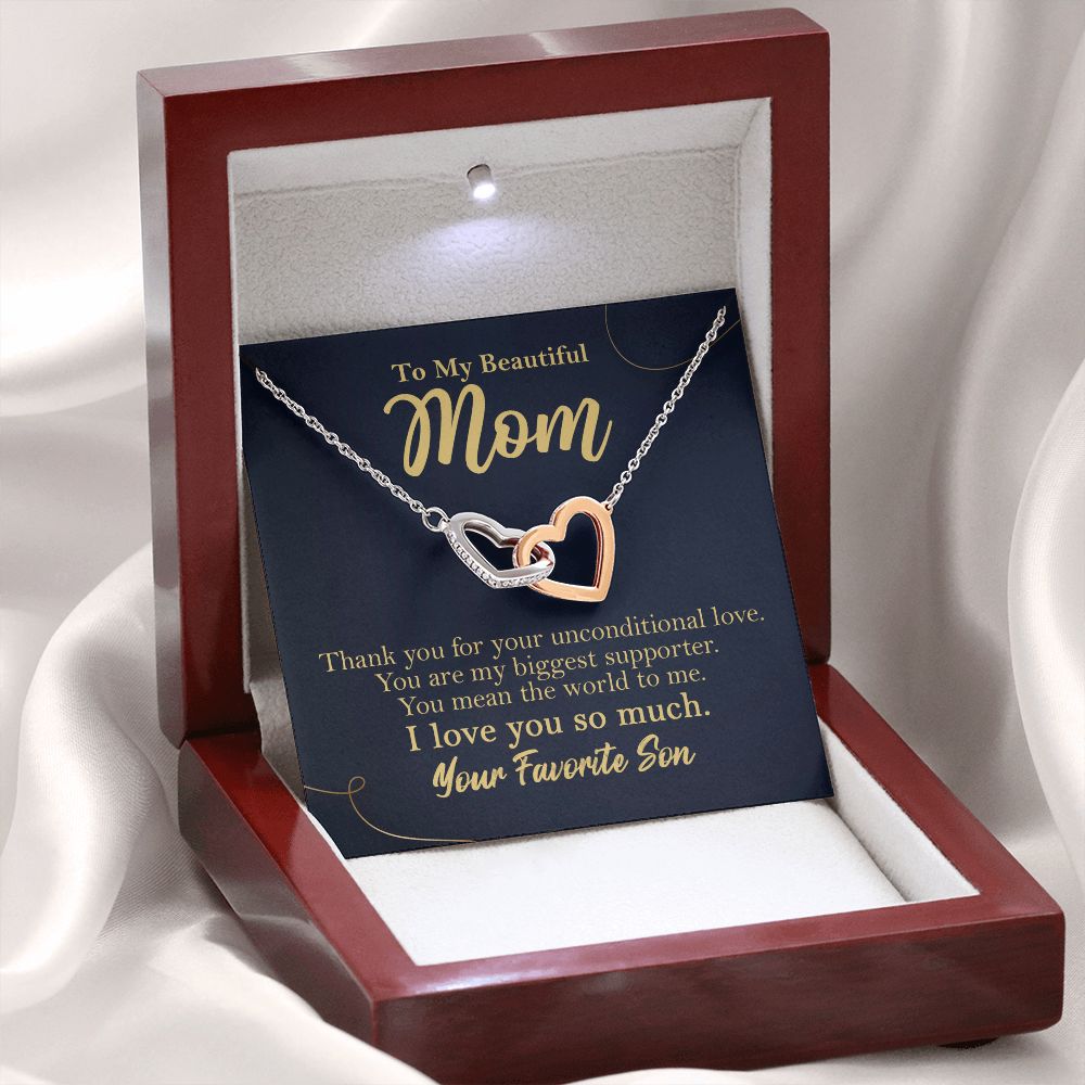 To My Beautiful Mom Interlocking Heart Necklace Gift From Favorite Son - HolidayShoppingFinds