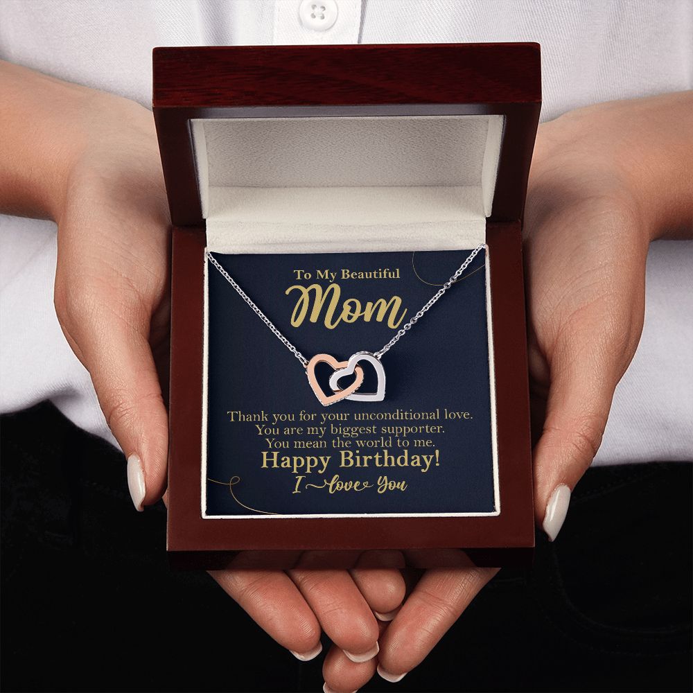 To My Beautiful Mom Birthday Gift Interlocking Heart Rose Gold Necklace - HolidayShoppingFinds