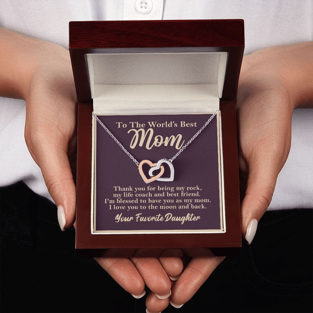 World's Best Mom From Daughter Interlocking Heart Rose Gold Necklace - HolidayShoppingFinds