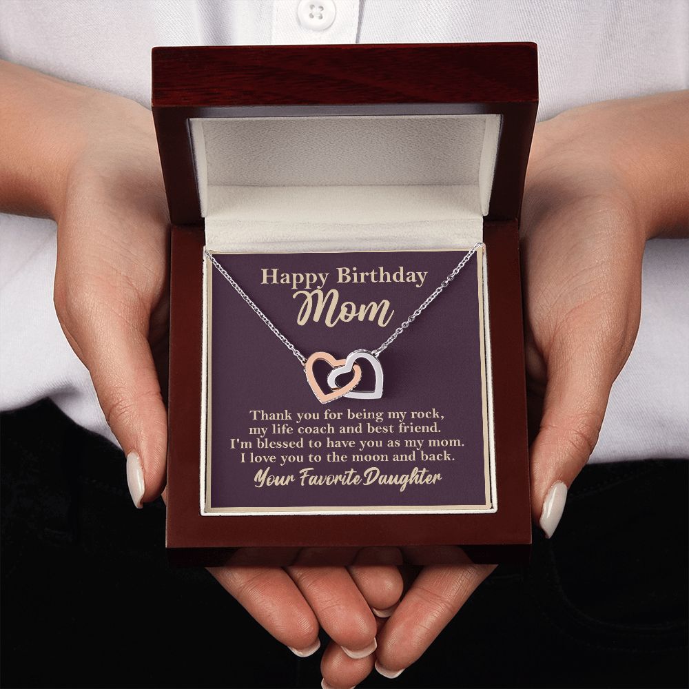 Happy Birthday Mom From Daughter Interlocking Heart Rose Gold Necklace - HolidayShoppingFinds