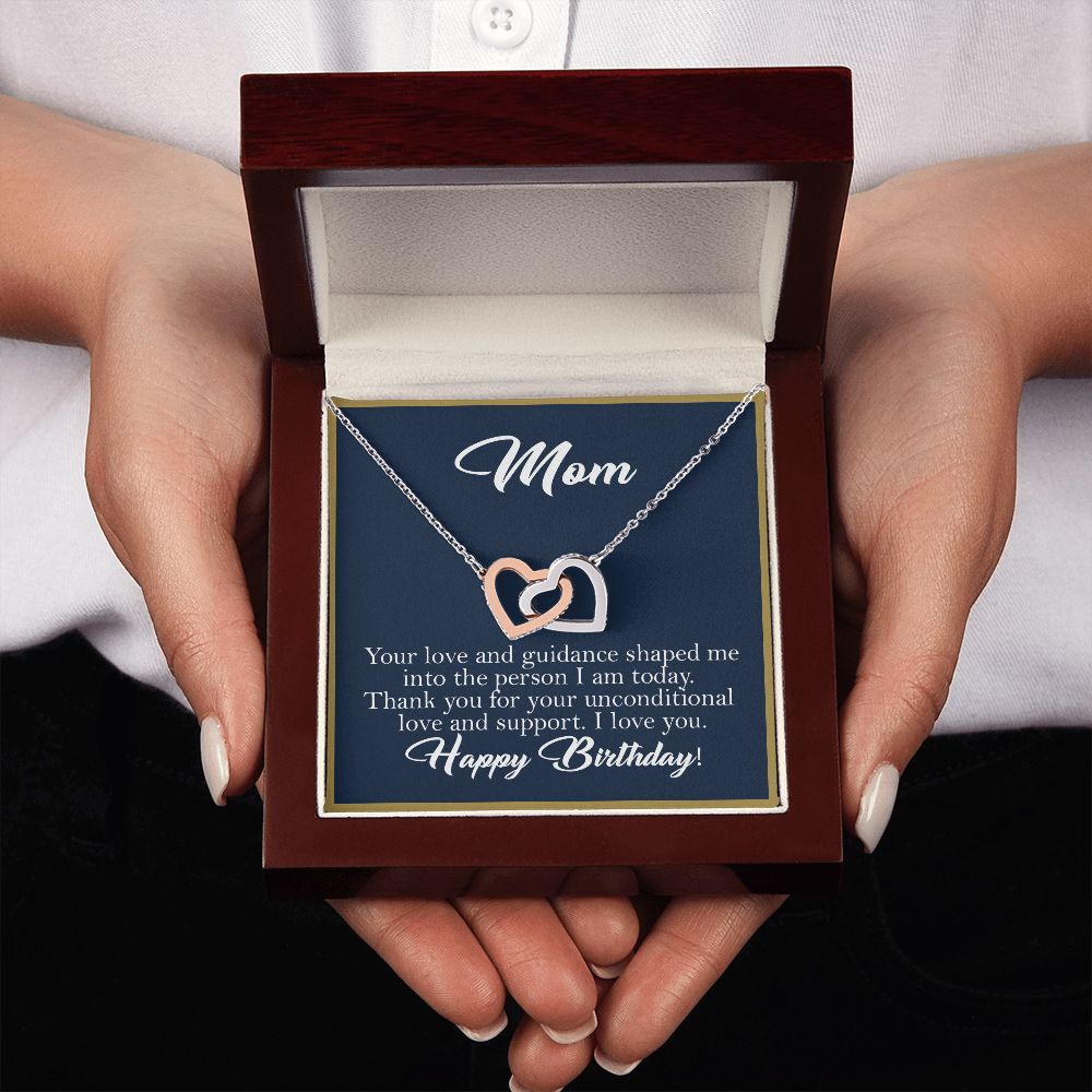 Mom Birthday Gift Interlocking Heart Rose Gold Necklace, Gift for Mom - HolidayShoppingFinds