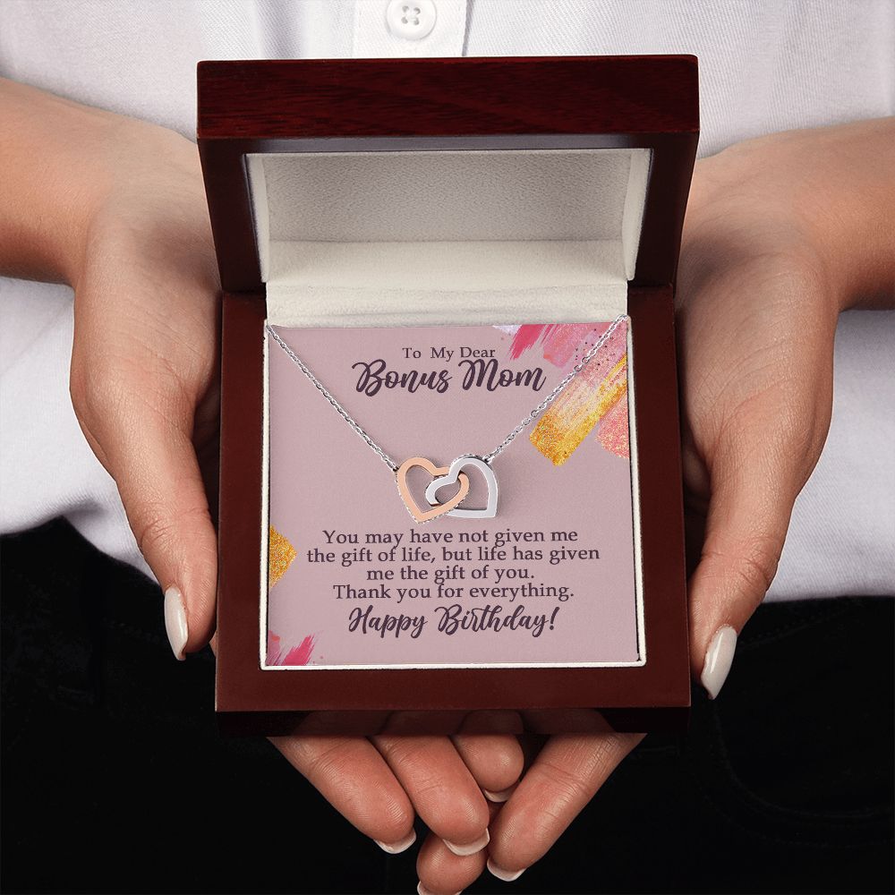 To My Dear Bonus Mom Birthday Gift Interlocking Heart Rose Gold Necklace - HolidayShoppingFinds