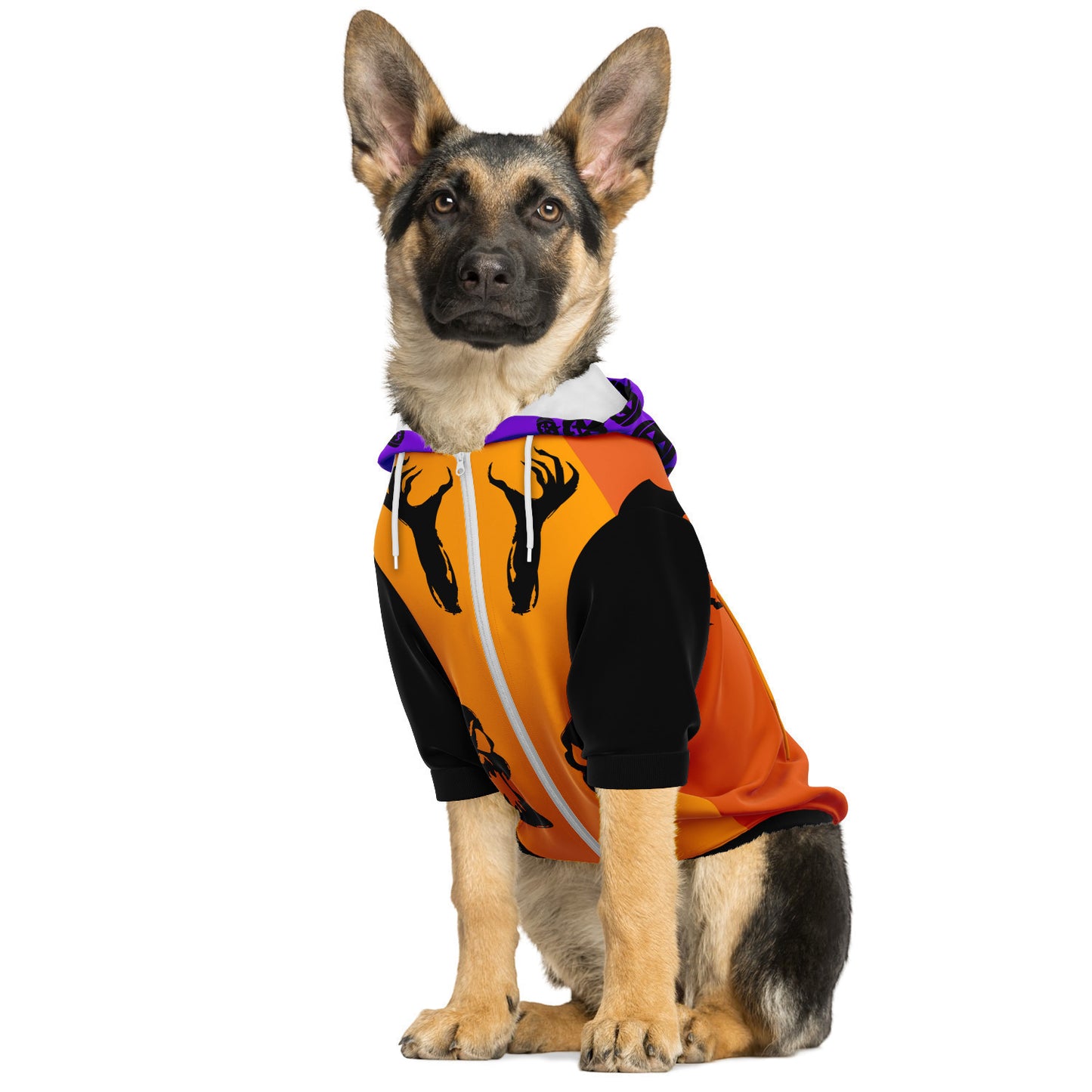 Halloween Dog Hoodie Costume with Bats, Skulls, Pumpkins Zip-Up Pet Hoodie - HolidayShoppingFinds