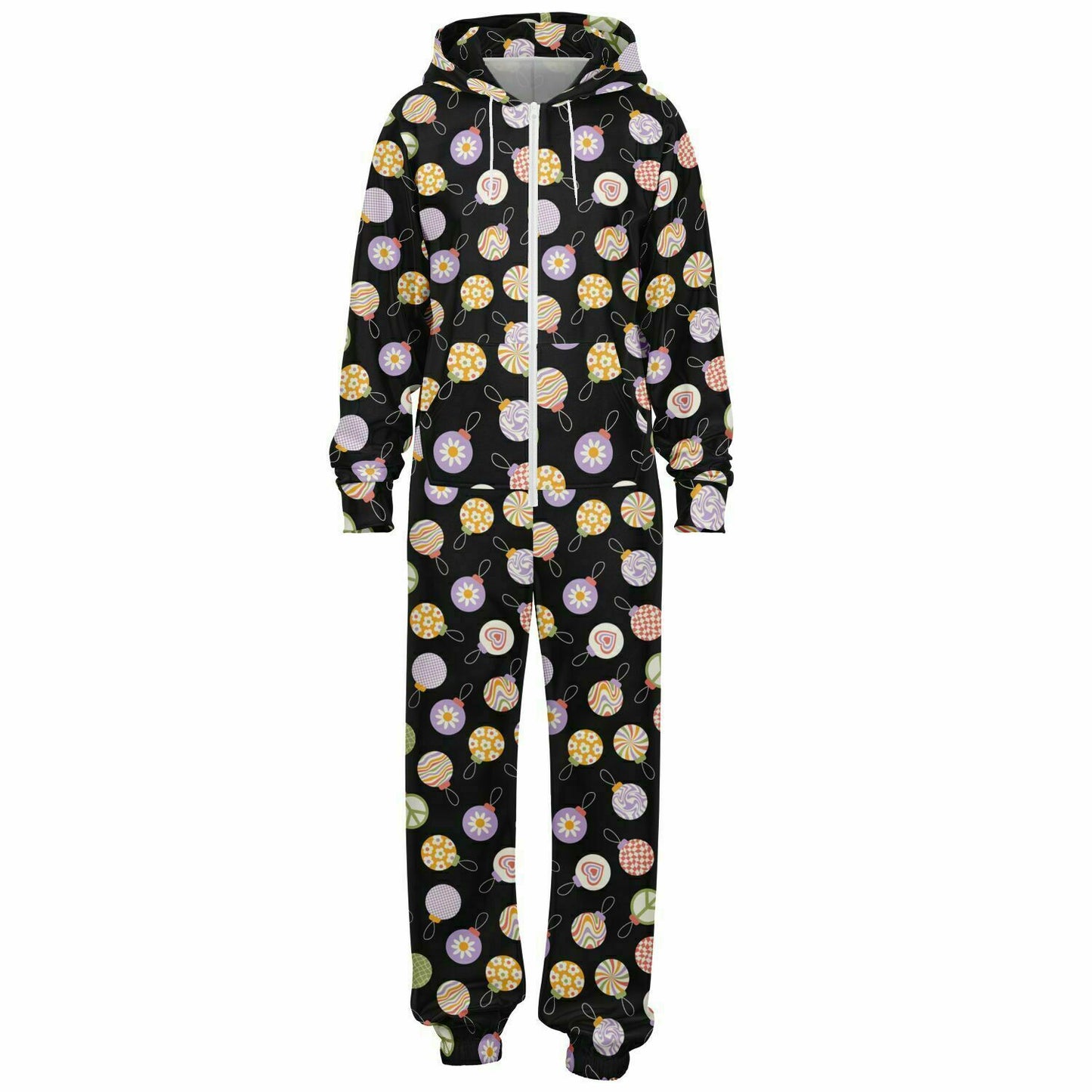 Colorful Christmas Ornaments Black Jumpsuit Adult Onesie Gender-Neutral Athletic - HolidayShoppingFinds
