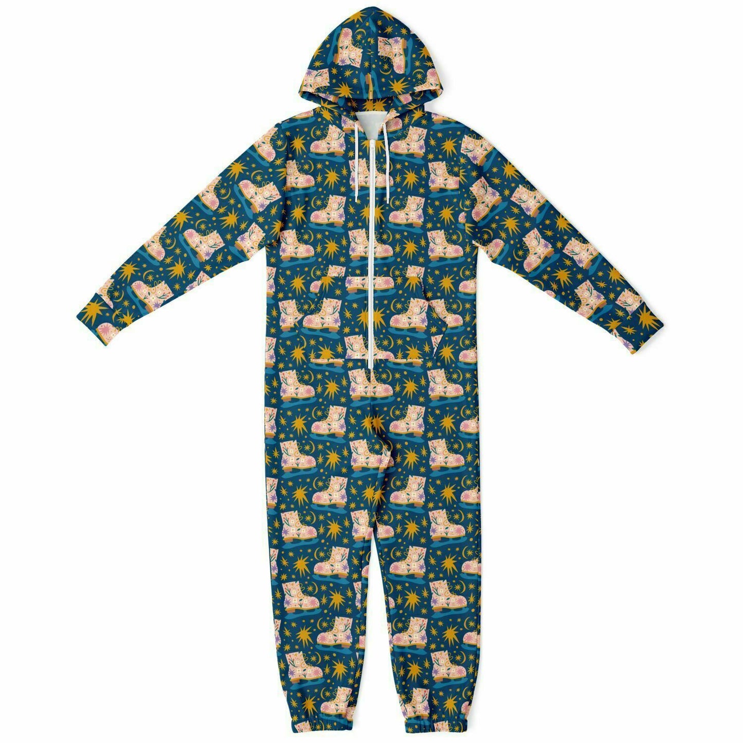 Pink Ice Skates & Yellow Stars Jumpsuit Adult Onesie Gender-Neutral Athletic - HolidayShoppingFinds