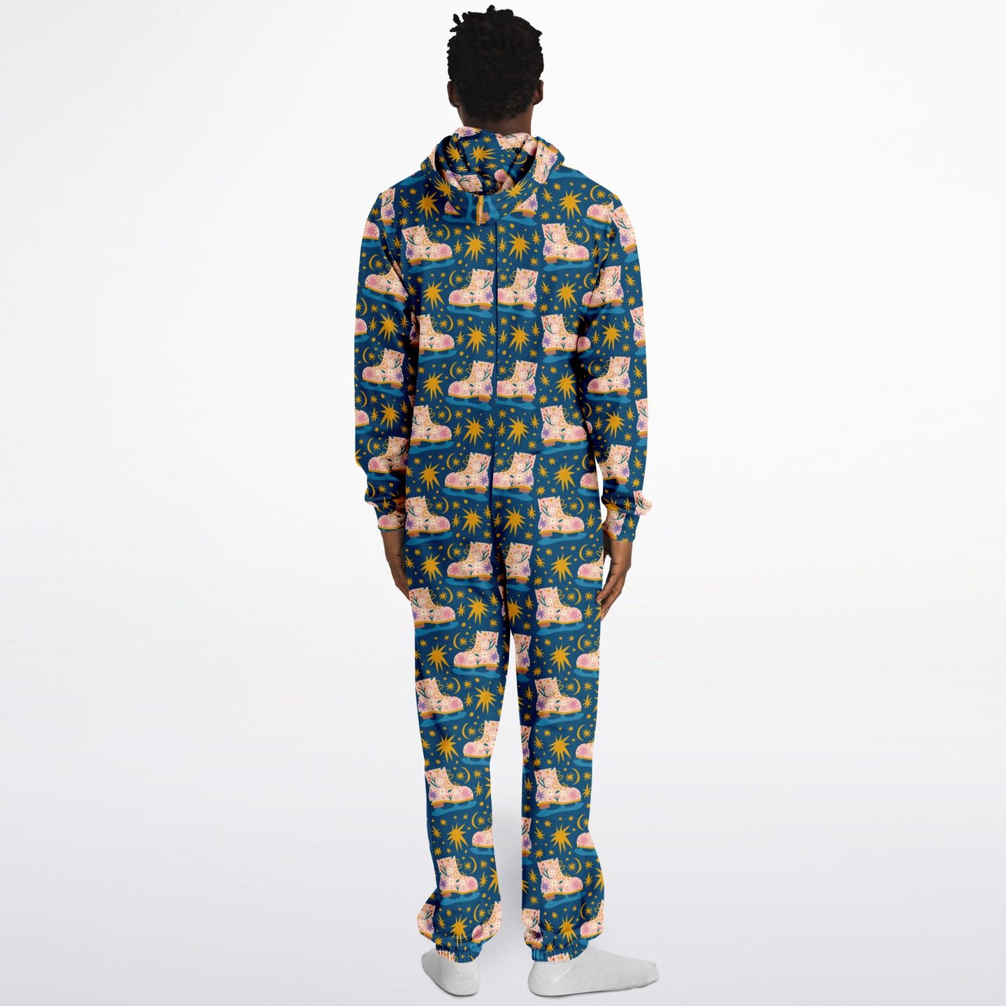 Pink Ice Skates & Yellow Stars Jumpsuit Adult Onesie Gender-Neutral Athletic - HolidayShoppingFinds