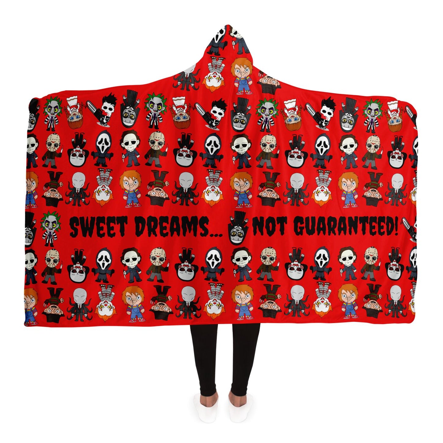 Halloween Killers Hooded Blanket "Sweet Dreams Not Guaranteed!"- Red Adults Premium Sherpa - HolidayShoppingFinds