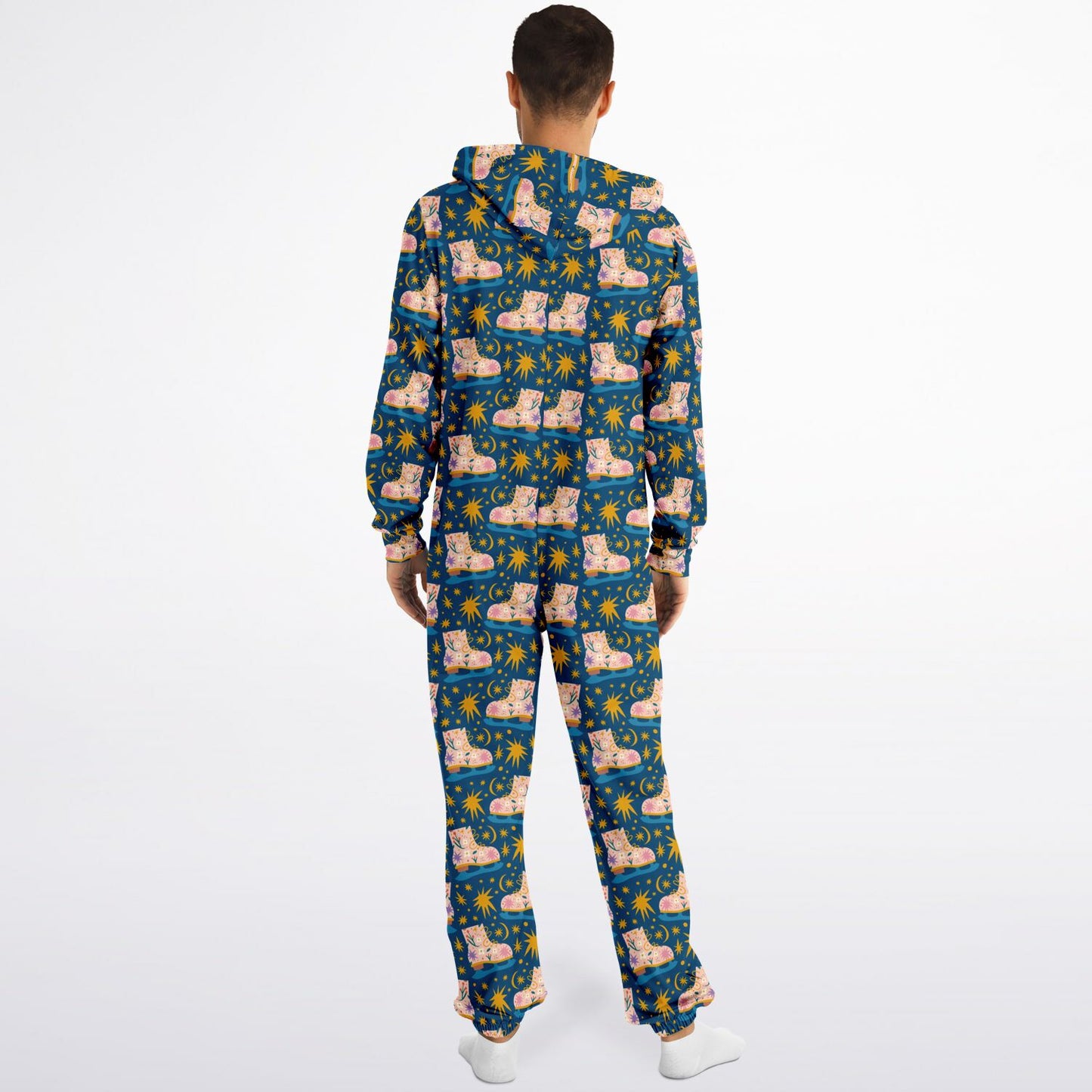 Pink Ice Skates & Yellow Stars Jumpsuit Adult Onesie Gender-Neutral Athletic - HolidayShoppingFinds