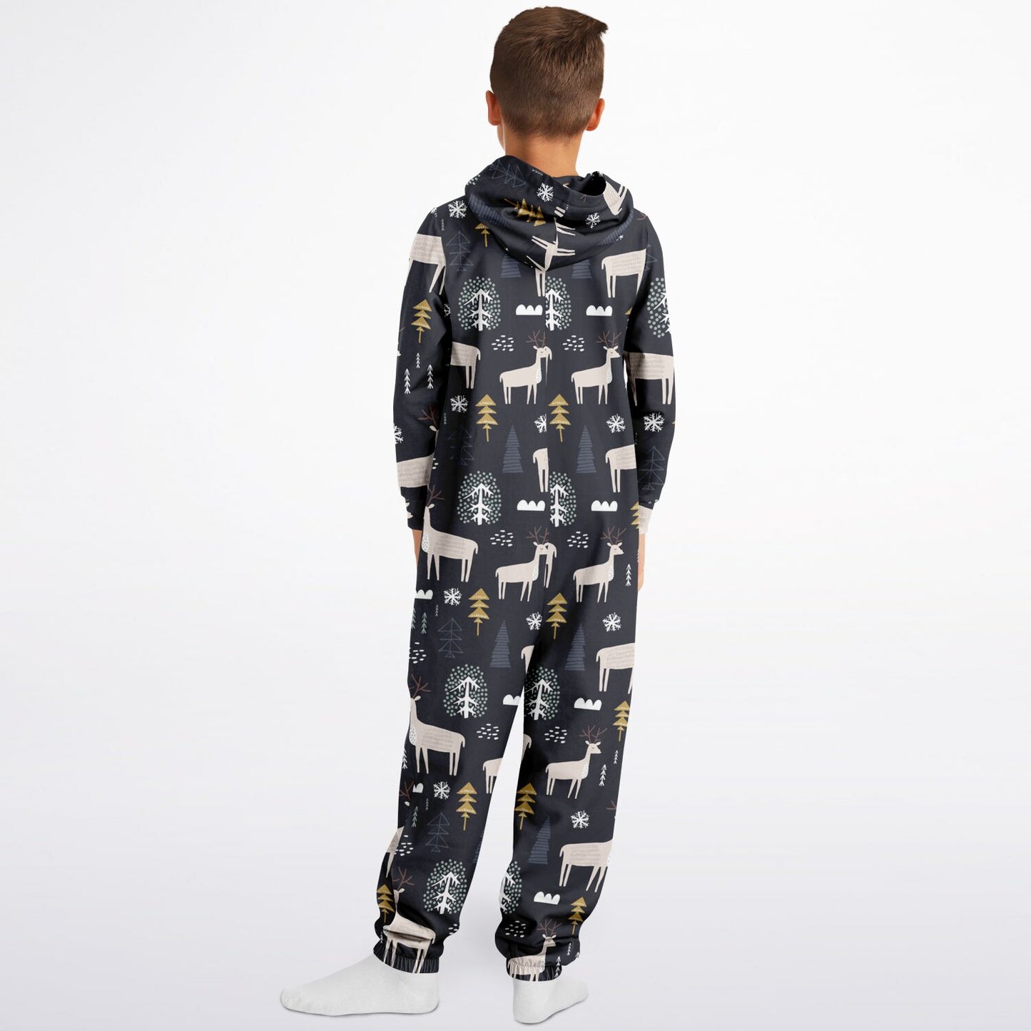 Winter Reindeer & Golden Trees Teens Onesie Athletic Gray Jumpsuit - HolidayShoppingFinds