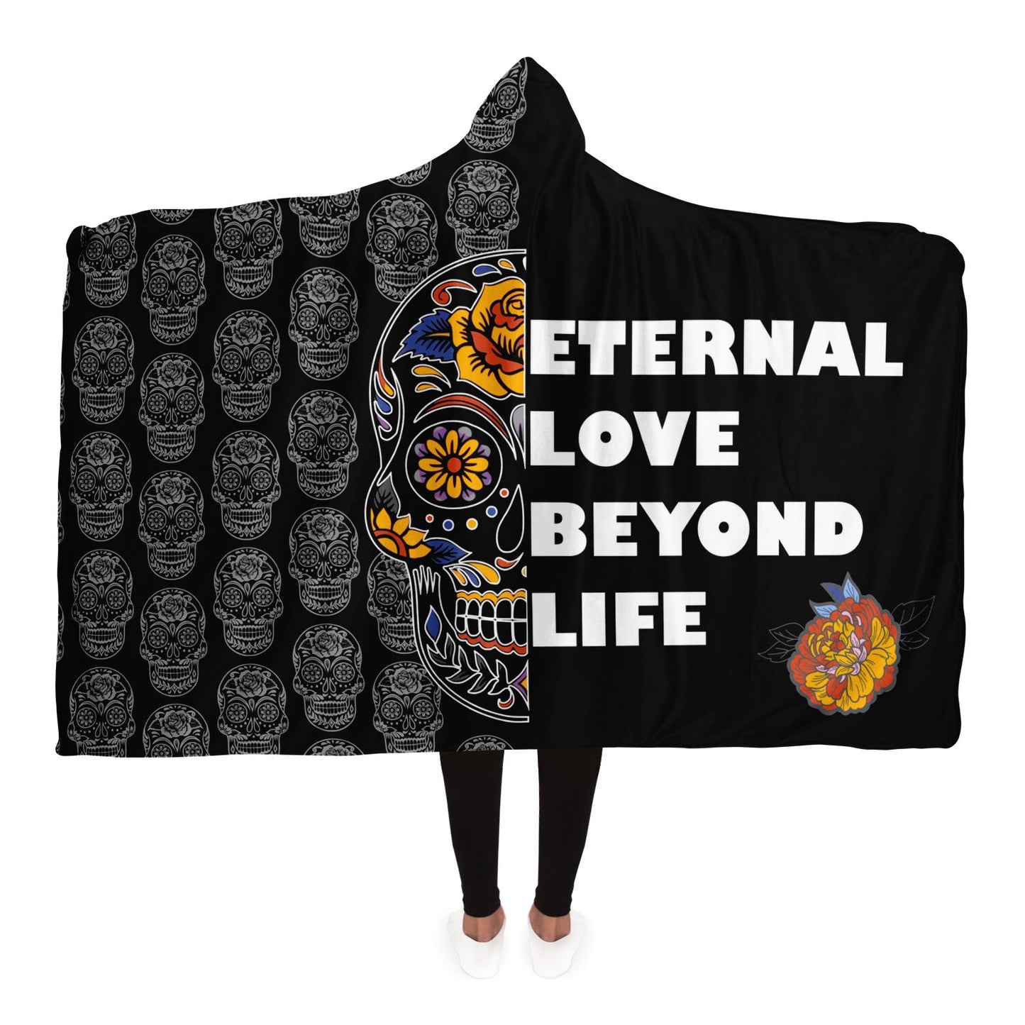 Sugar Skull Day of the Dead Dia De Los Muertos Halloween Hooded Blanket - HolidayShoppingFinds
