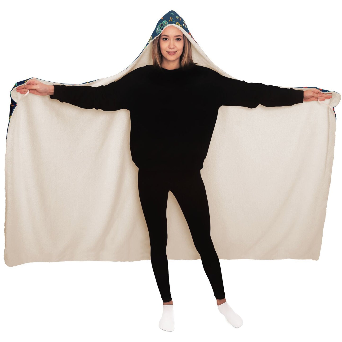 Blue Sugar Skull Day of the Dead Hooded Blanket, Dia de los Muertos - HolidayShoppingFinds