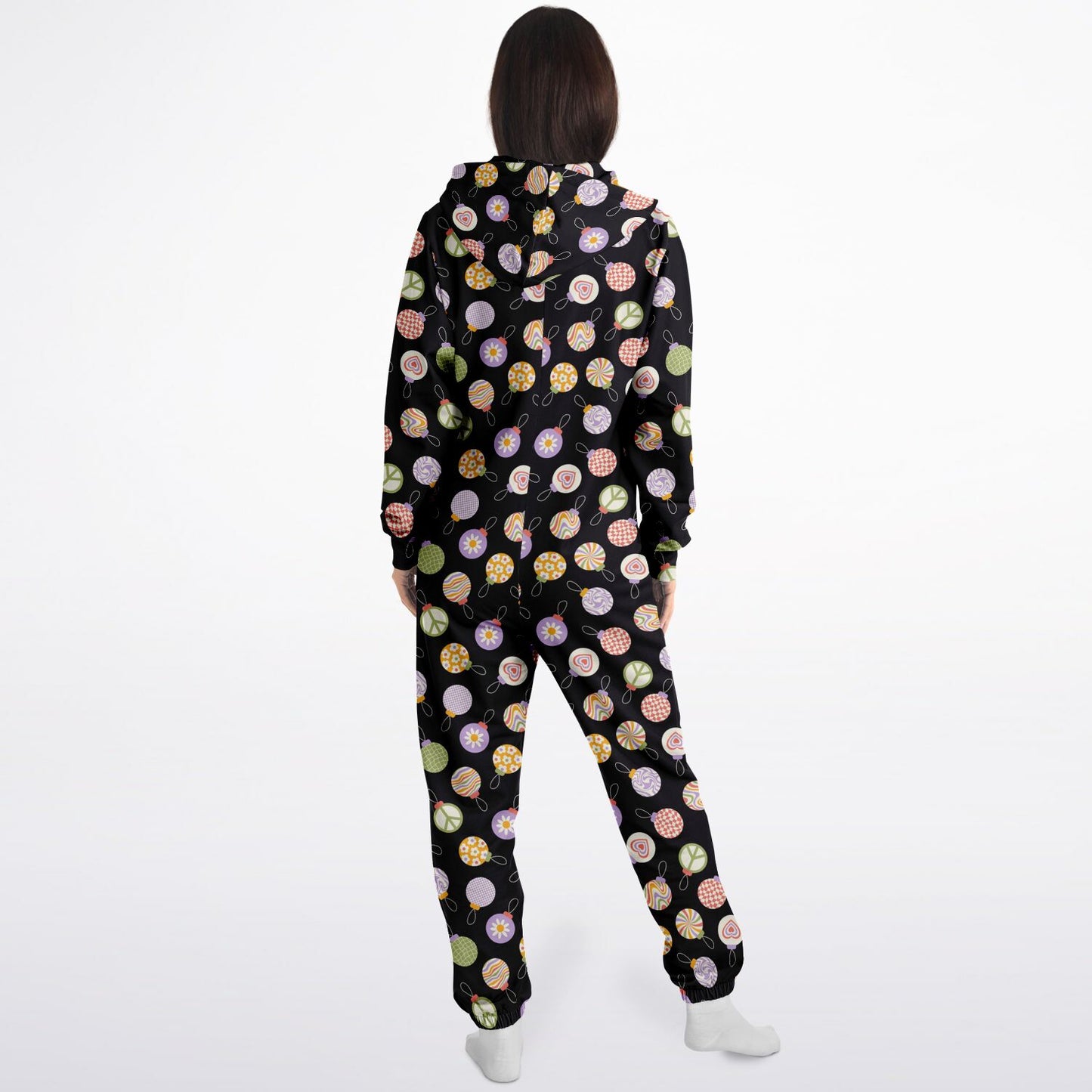 Colorful Christmas Ornaments Black Jumpsuit Adult Onesie Gender-Neutral Athletic - HolidayShoppingFinds