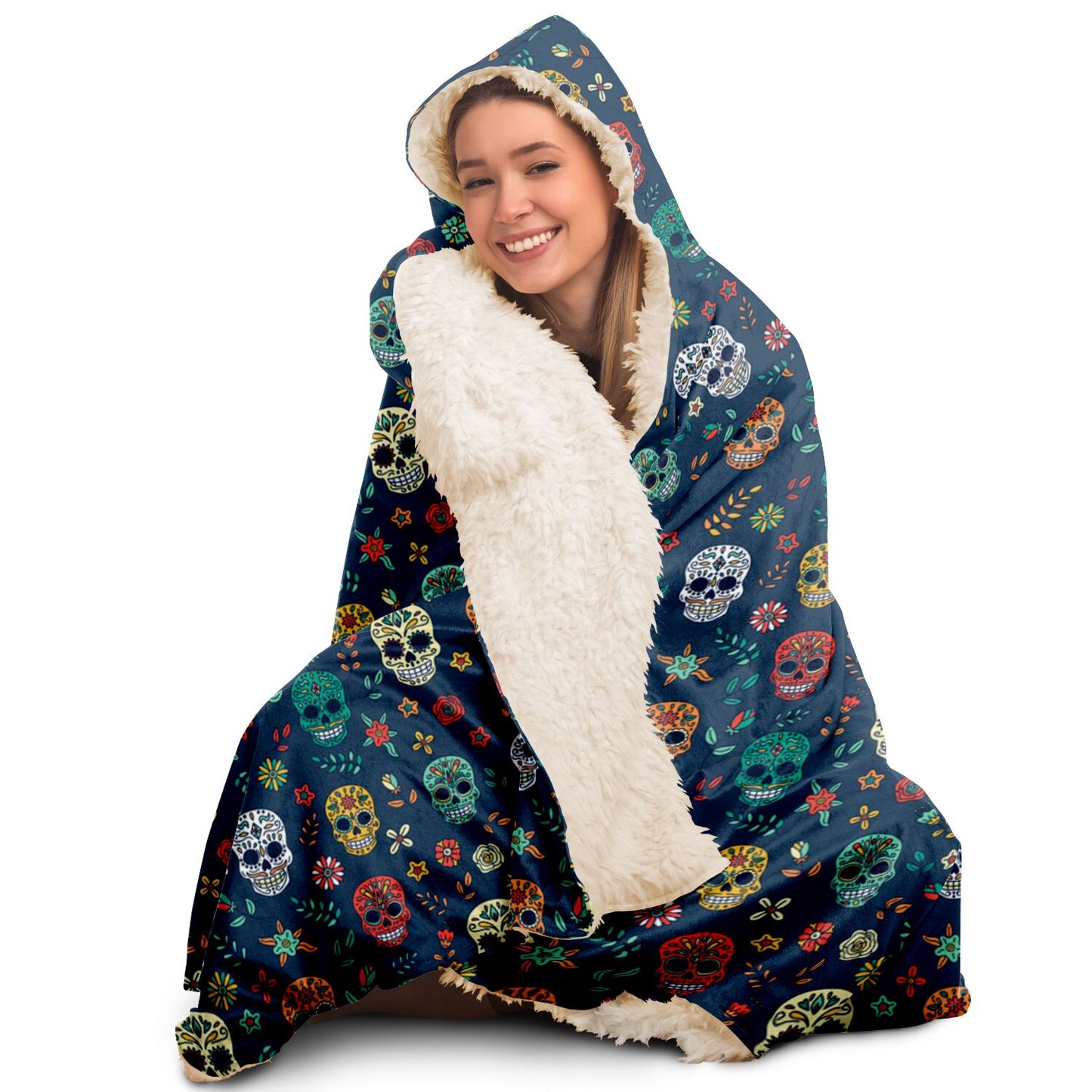 Blue Sugar Skull Day of the Dead Hooded Blanket, Dia de los Muertos - HolidayShoppingFinds