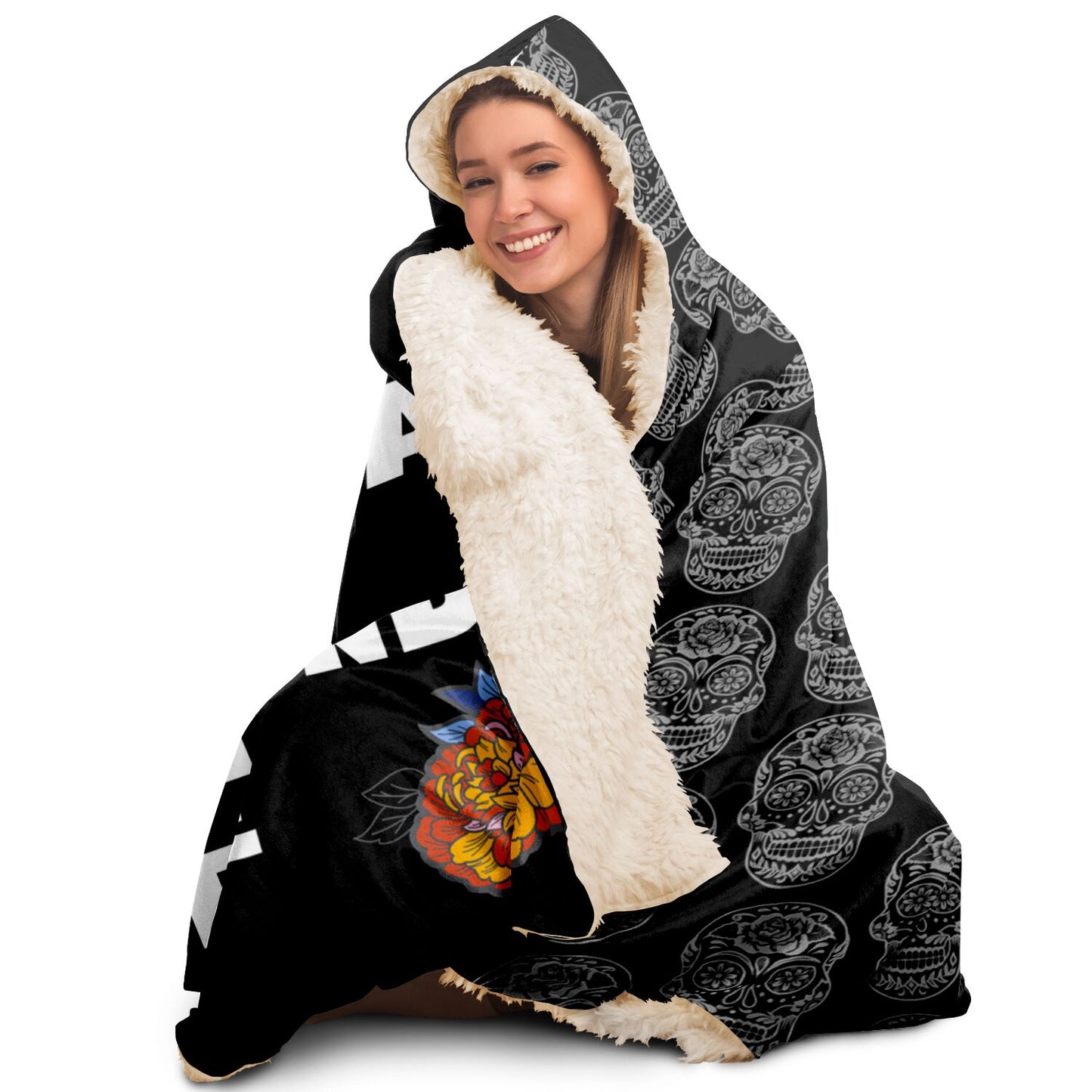 Sugar Skull Day of the Dead Dia De Los Muertos Halloween Hooded Blanket - HolidayShoppingFinds