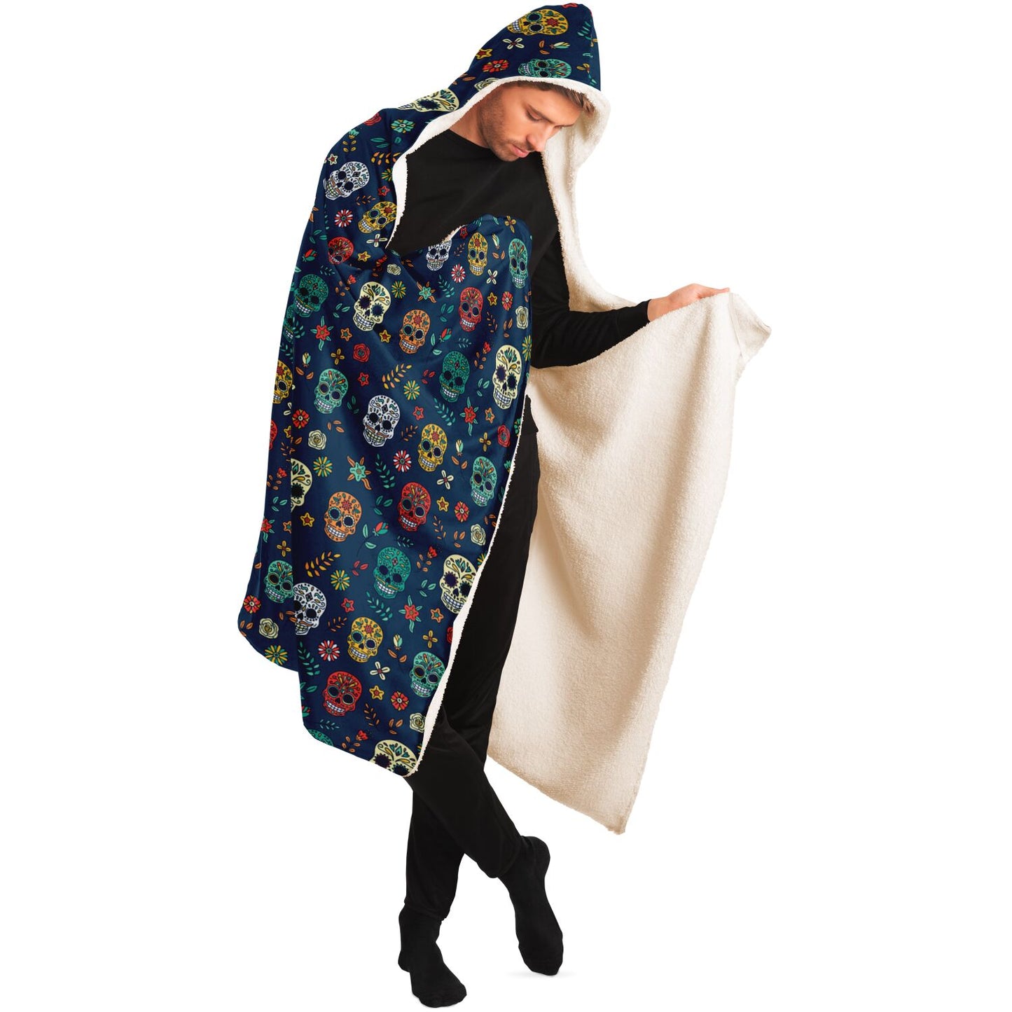 Blue Sugar Skull Day of the Dead Hooded Blanket, Dia de los Muertos - HolidayShoppingFinds