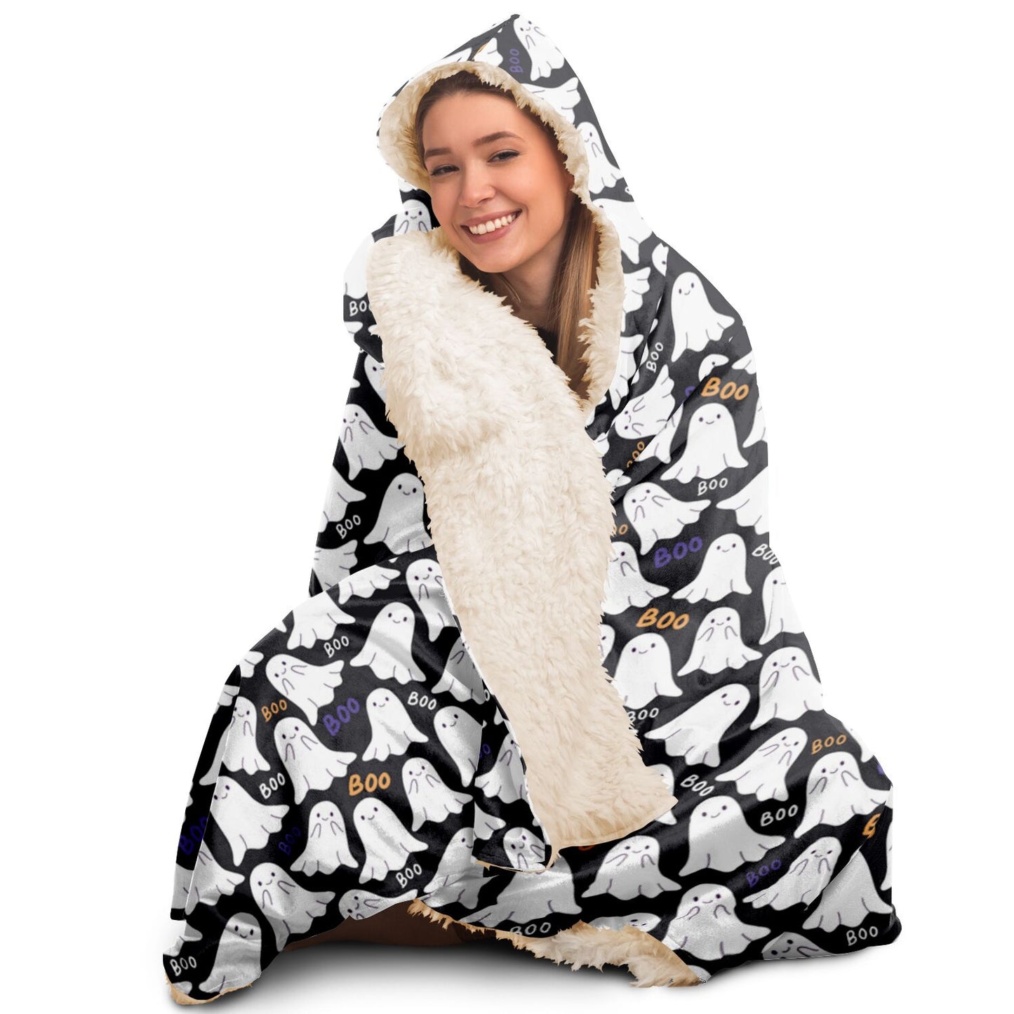 Halloween Boo Spooky Ghosts Patterned Hooded Blanket Costume - HolidayShoppingFinds