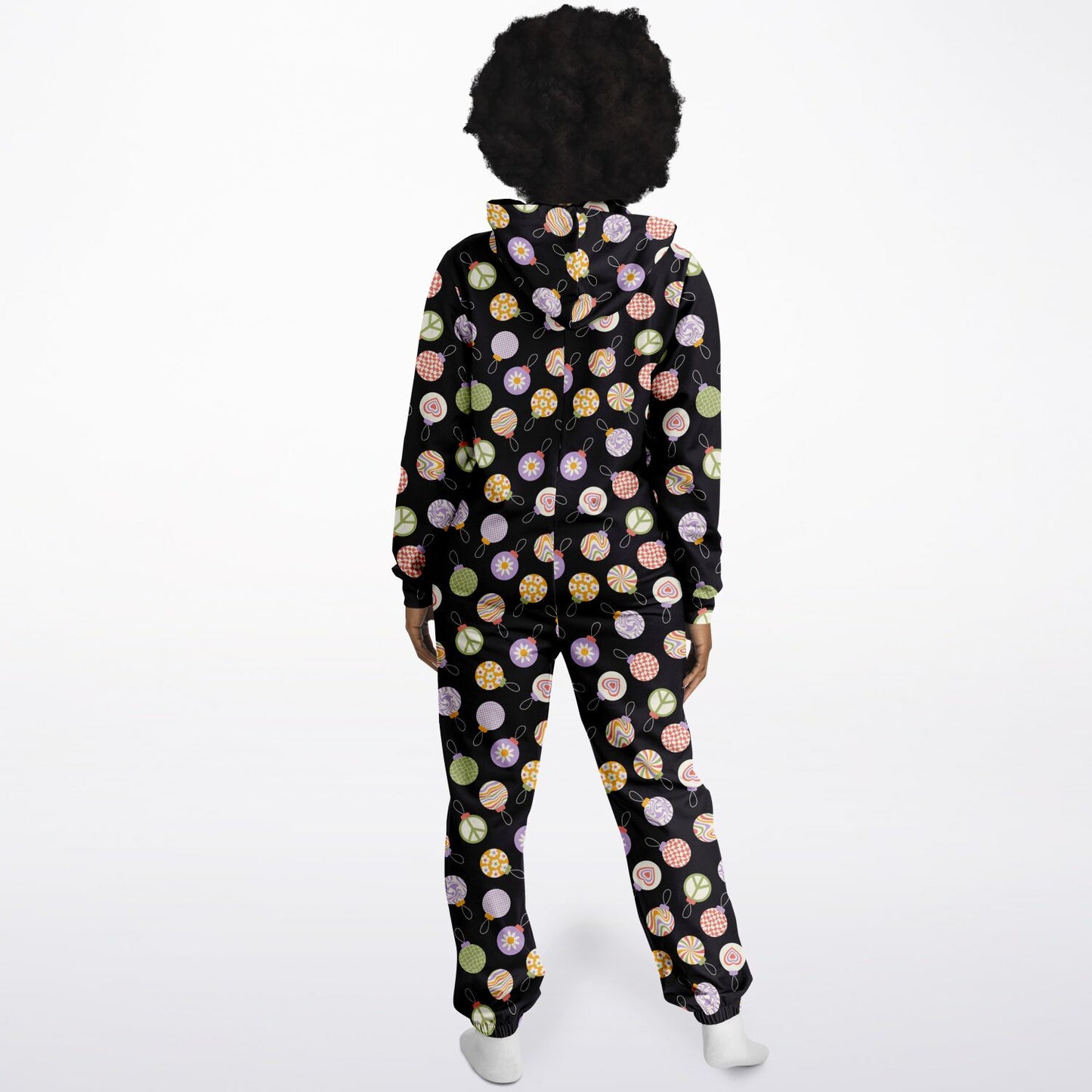 Colorful Christmas Ornaments Black Jumpsuit Adult Onesie Gender-Neutral Athletic - HolidayShoppingFinds