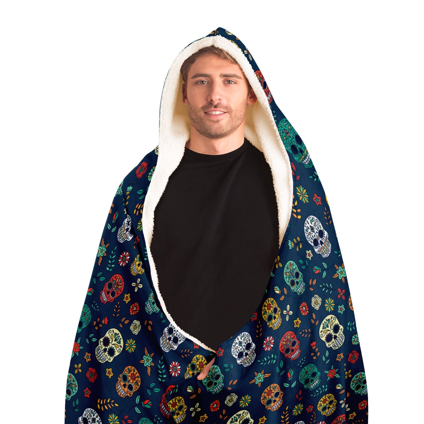 Blue Sugar Skull Day of the Dead Hooded Blanket, Dia de los Muertos - HolidayShoppingFinds