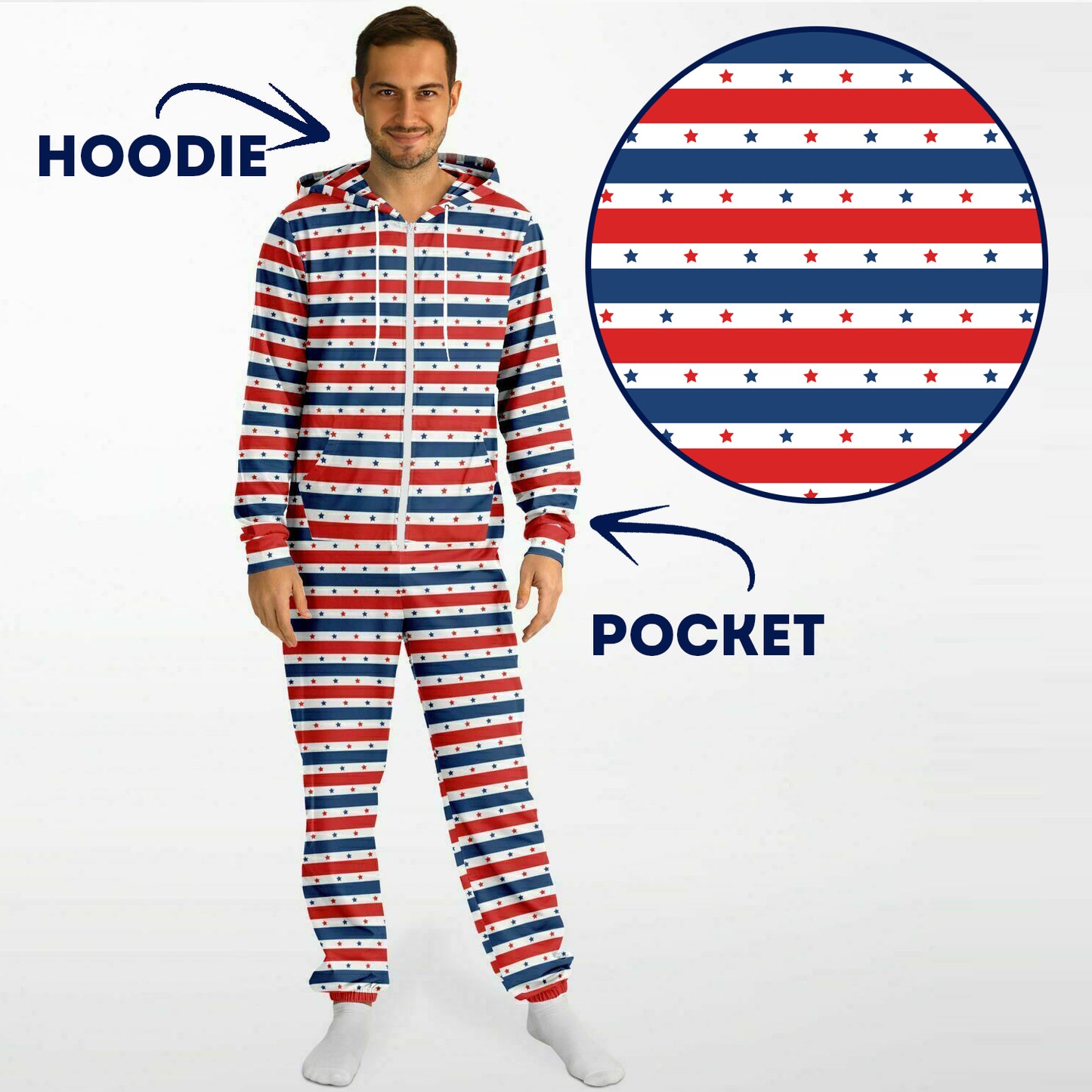 Star-spangled Adult Jumpsuit, Red White & Blue Onesie Athletic Union Suit - HolidayShoppingFinds
