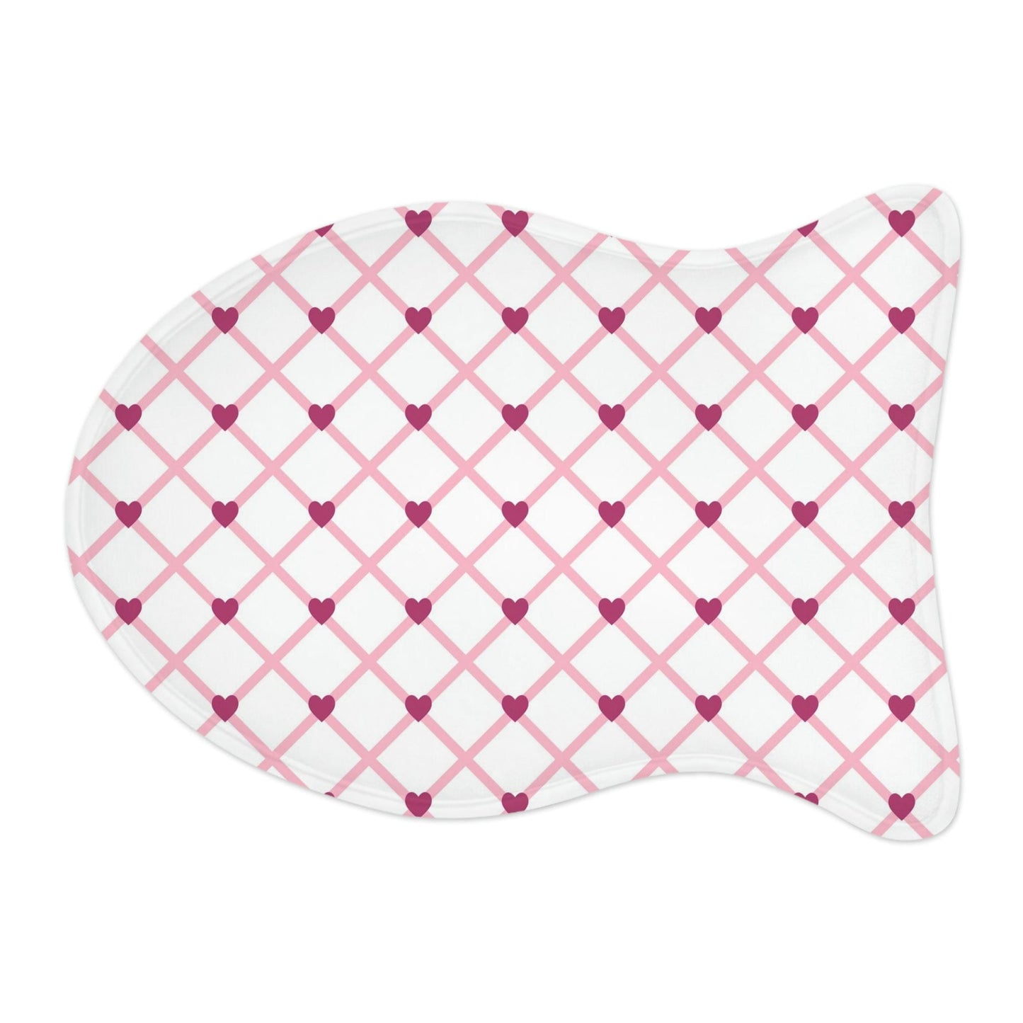 Lovely Pink Hearts Valentine Pet Feeding Mat Fish Shape Cat Food Mat Fish shape (19" × 14") White - HolidayShoppingFinds