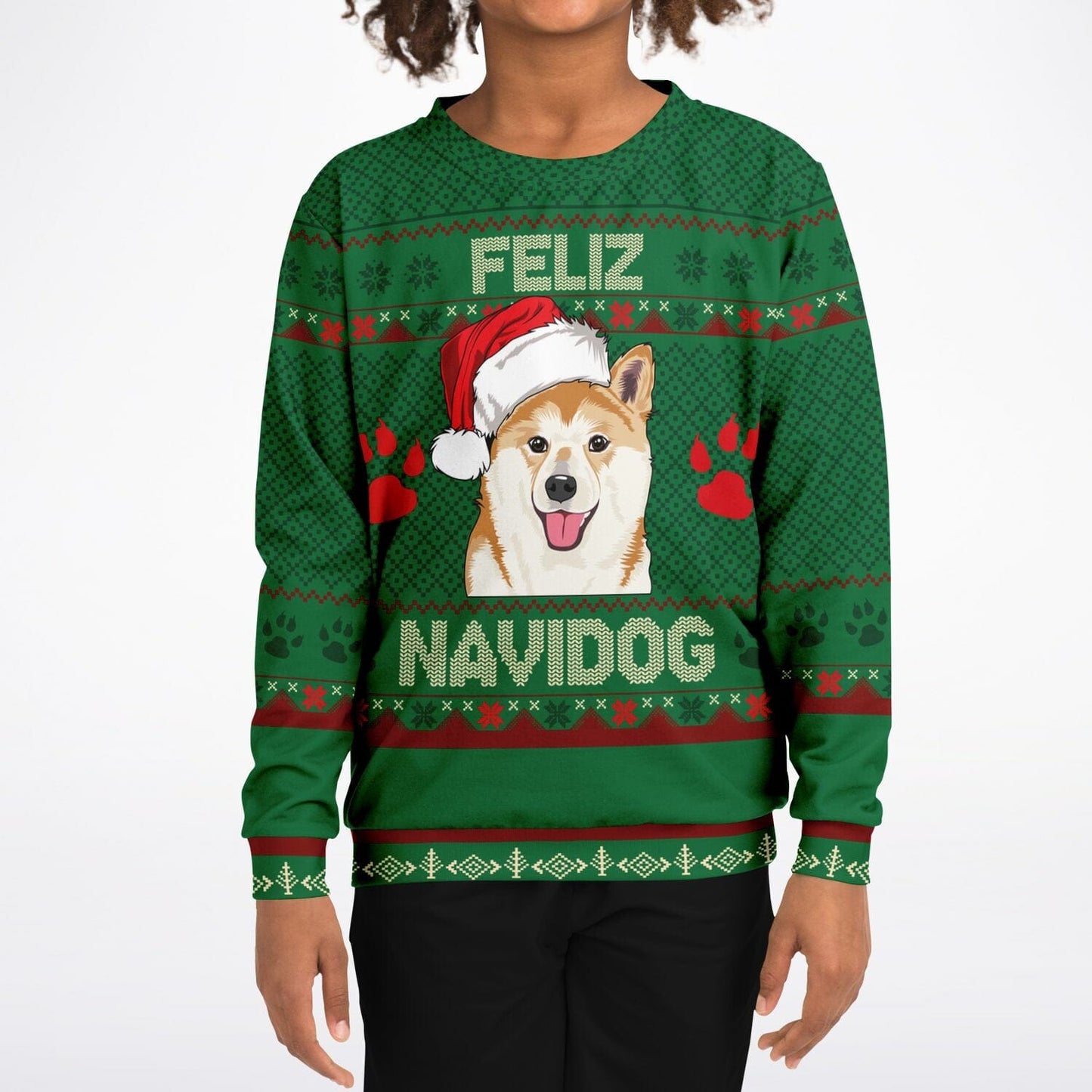 Shiba Inu Feliz Navidog Ugly Christmas Sweatshirt Kids Funny Sweater - HolidayShoppingFinds
