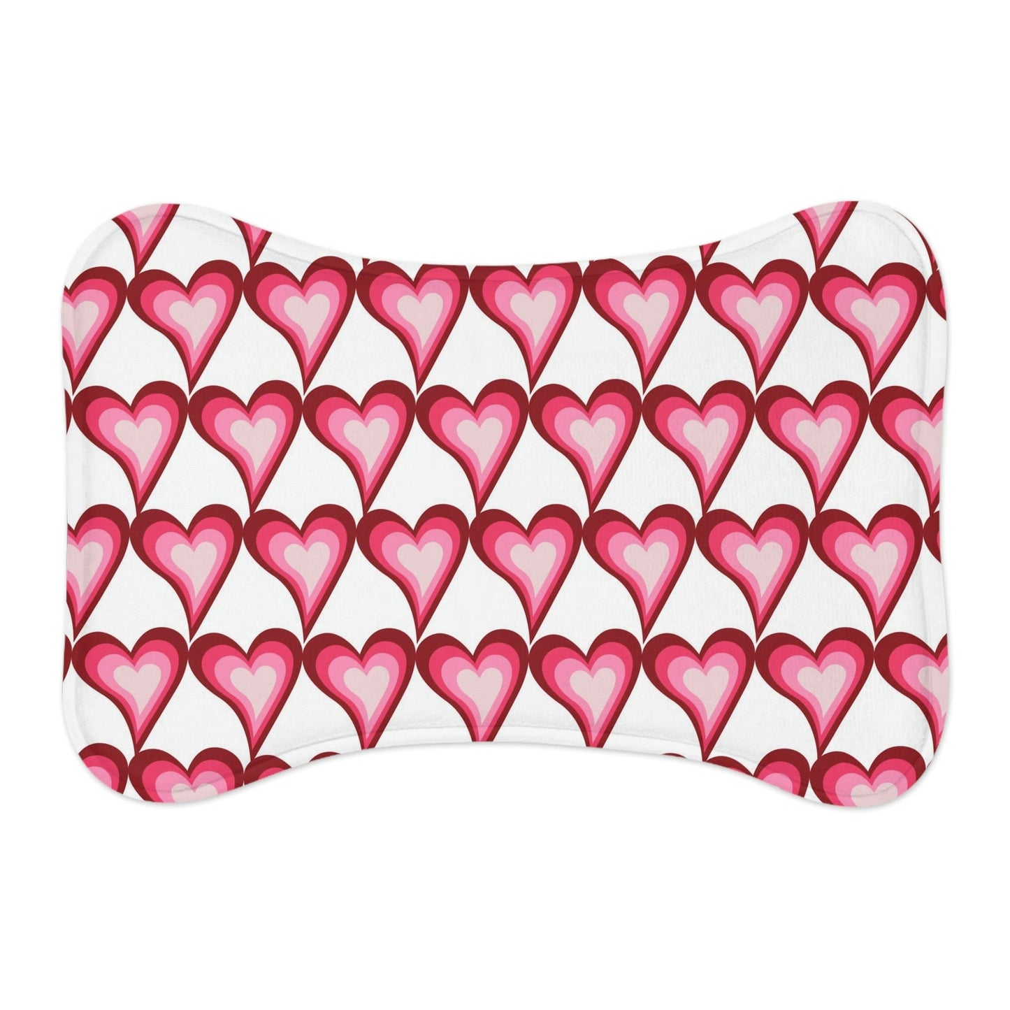 Pink Hearts White Pet Feeding Mat Bone Shape Dog/Cat Food Placemat Bone shape (19" x 14") White - HolidayShoppingFinds