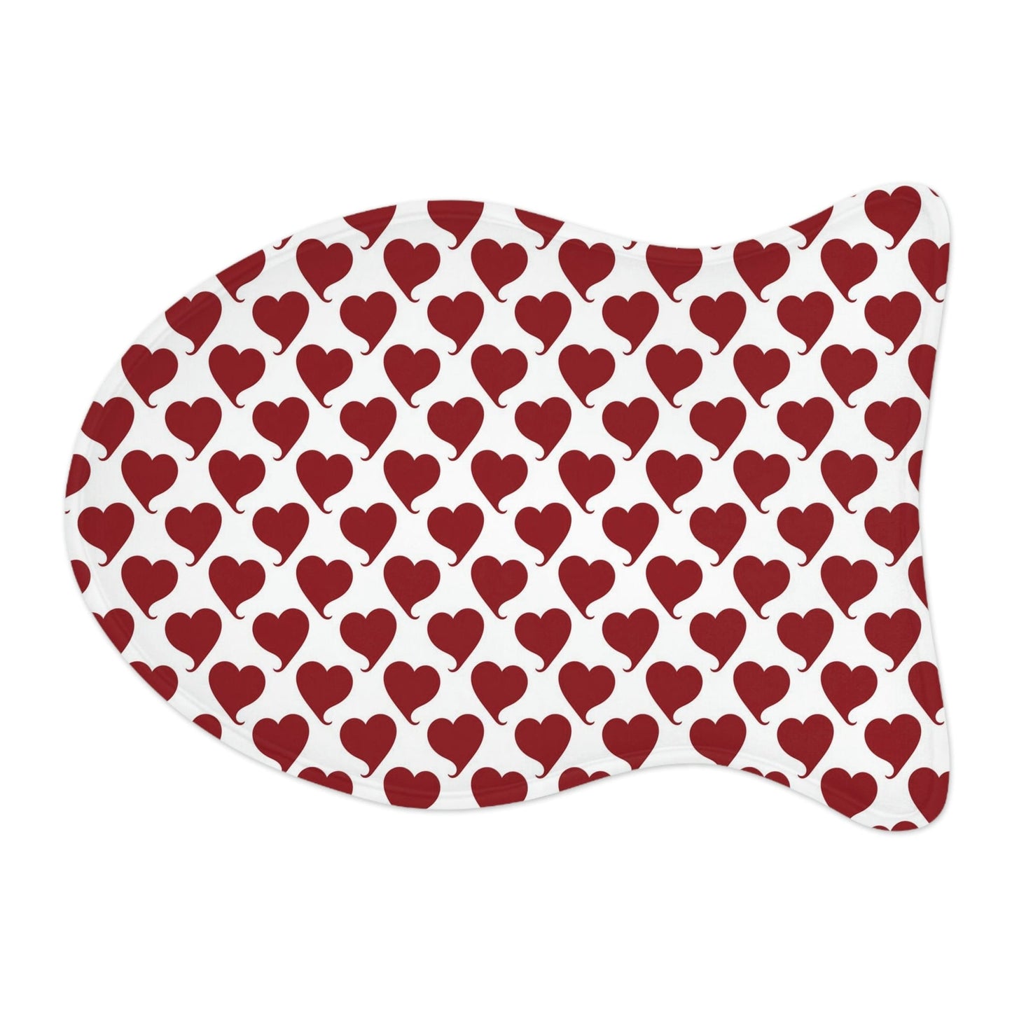 Lovely Red Hearts White Pet Feeding Mat Fish Shape Dog / Cat Food Mat Fish shape (19" × 14") White - HolidayShoppingFinds