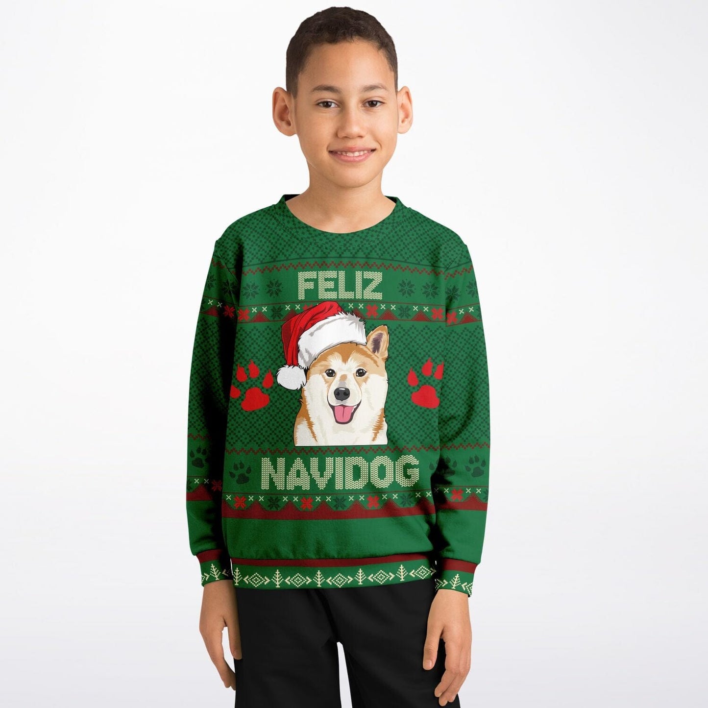 Shiba Inu Feliz Navidog Ugly Christmas Sweatshirt Kids Funny Sweater - HolidayShoppingFinds