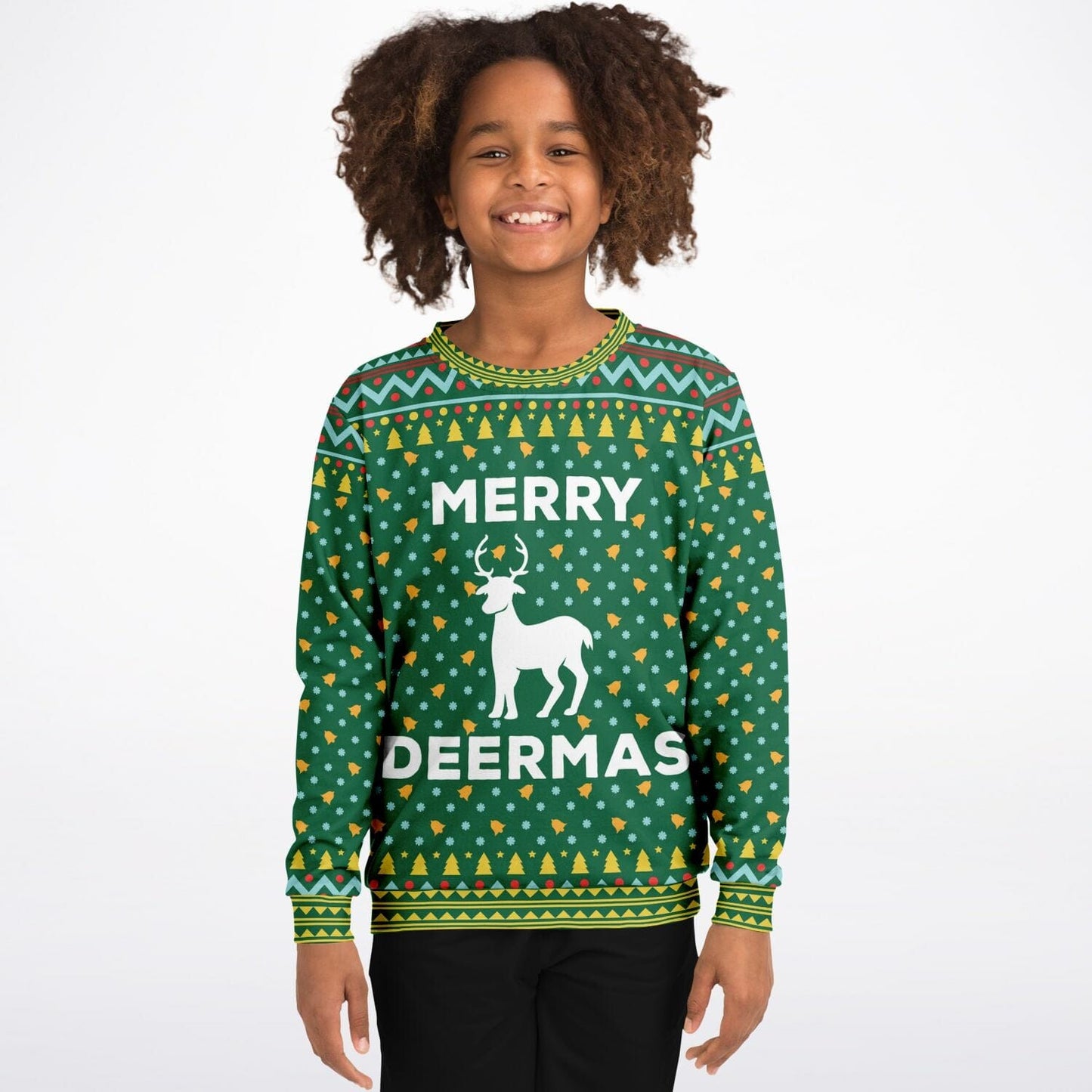 Merry Deermas Ugly Christmas Sweatshirt Kids Athletic Unisex Sweater - HolidayShoppingFinds