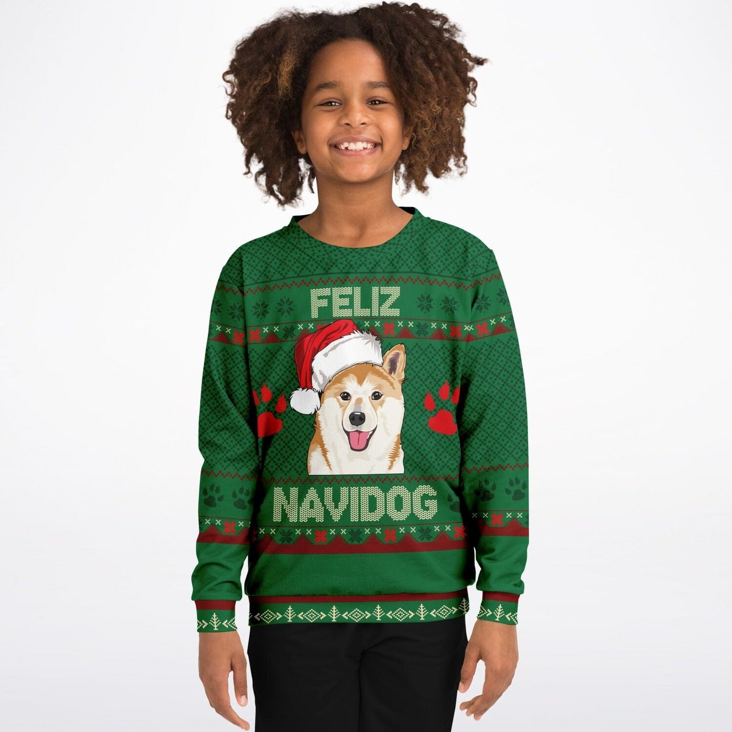 Shiba Inu Feliz Navidog Ugly Christmas Sweatshirt Kids Funny Sweater - HolidayShoppingFinds