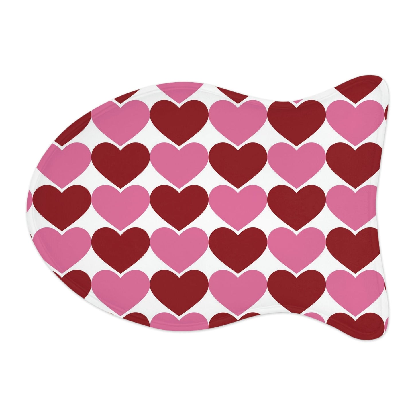 Big Red Pink Hearts Valentine Pet Feeding Mat Fish Shape Cat Food Mat Fish shape (19" × 14") White - HolidayShoppingFinds