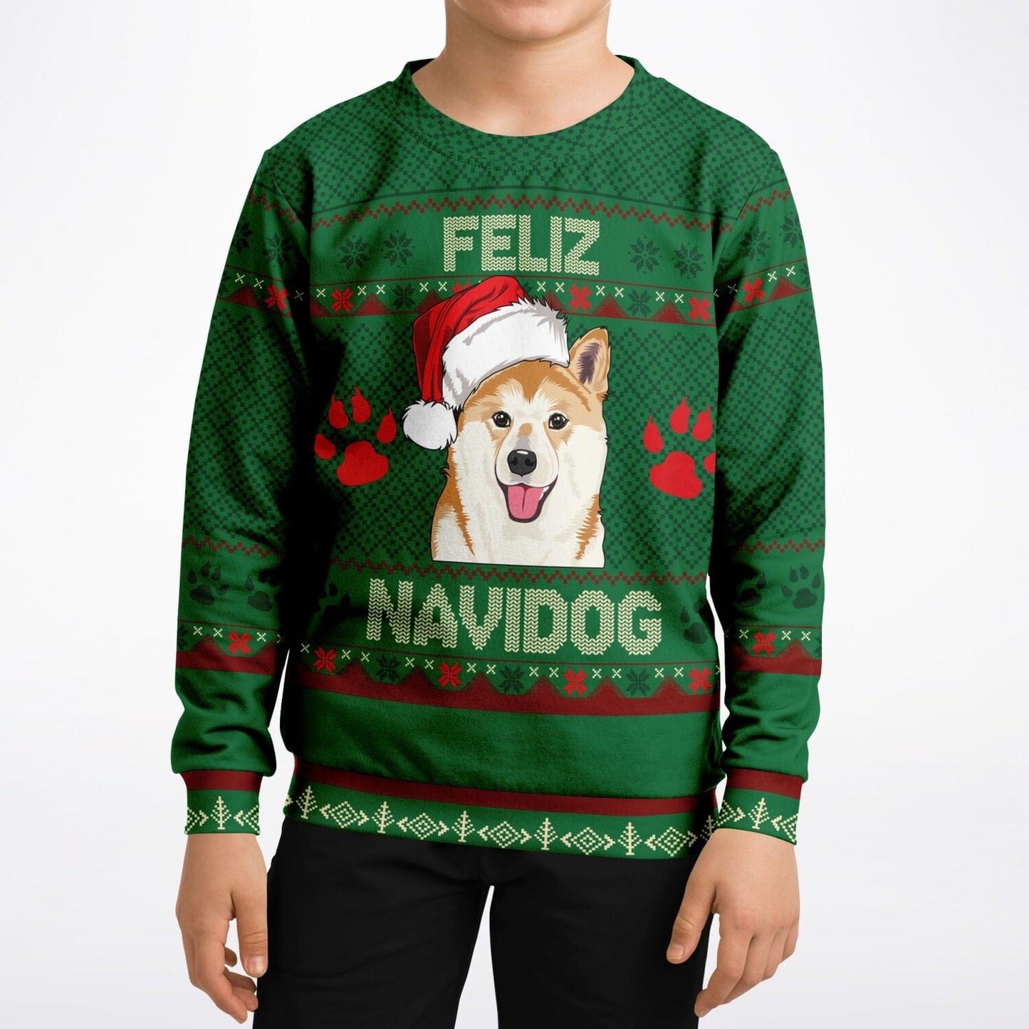 Shiba Inu Feliz Navidog Ugly Christmas Sweatshirt Kids Funny Sweater - HolidayShoppingFinds