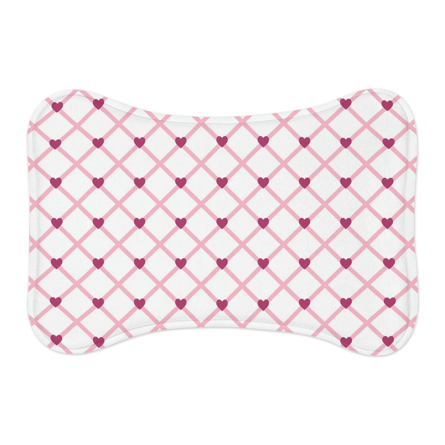 Lovely Pink Heart Pattern White Pet Feeding Mat Bone Shape Cats & Dogs - HolidayShoppingFinds