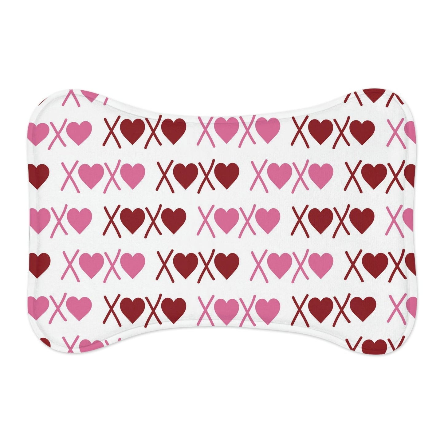 XoXo Pink & Red Hearts Pattern Bone Shape White Pet Feeding Mat Bone shape (19" x 14") White - HolidayShoppingFinds