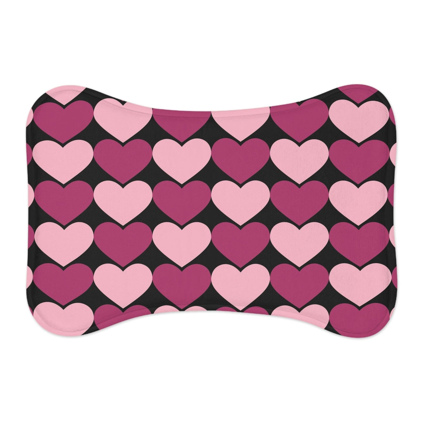 Big Pink & Purple Hearts Black Pet Feeding Mat Bone Shape for Cat/Dog Bone shape (19" x 14") White - HolidayShoppingFinds