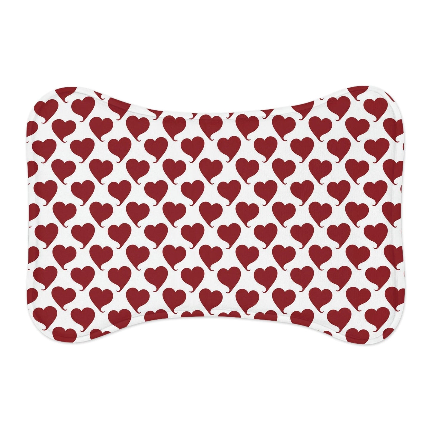 Vday Red Hearts Bone Shape Pet Feeding Mat Dog Food Mat Cat Food Mat Bone shape (19" x 14") White - HolidayShoppingFinds