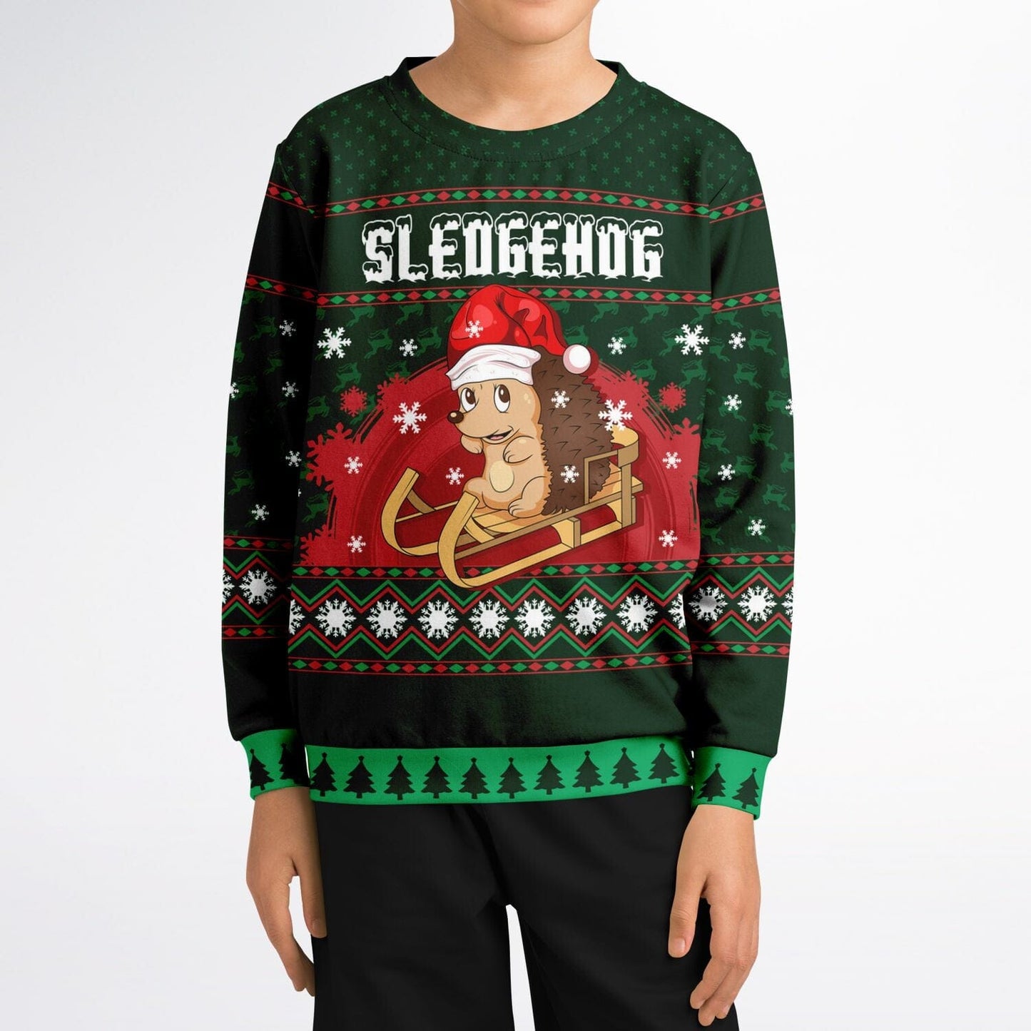 Sledgehog Ugly Christmas Sweatshirt Kids Unisex - HolidayShoppingFinds