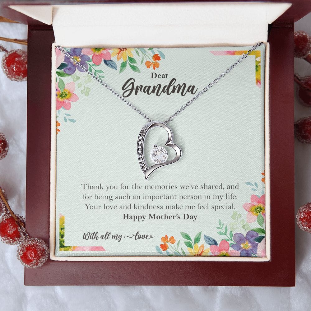 Grandma Gift Necklace from Grandchildren, Grandmother Mothers Day Gift 14k White Gold Finish Luxury Box w/LED - HolidayShoppingFinds