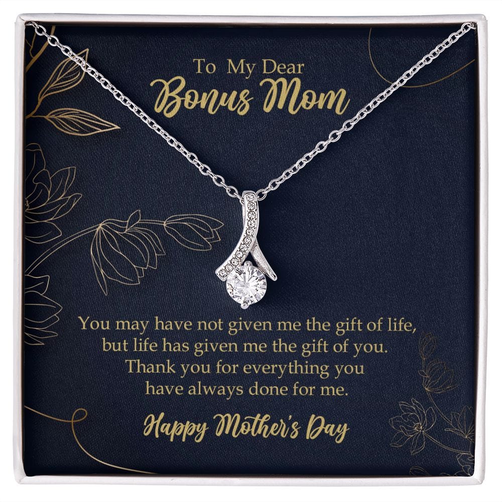 Bonus Mom Necklace Gift, Stepmother Stepmom Gift, Mother's Day Gift 14K White Gold Finish Two-Toned Box - HolidayShoppingFinds