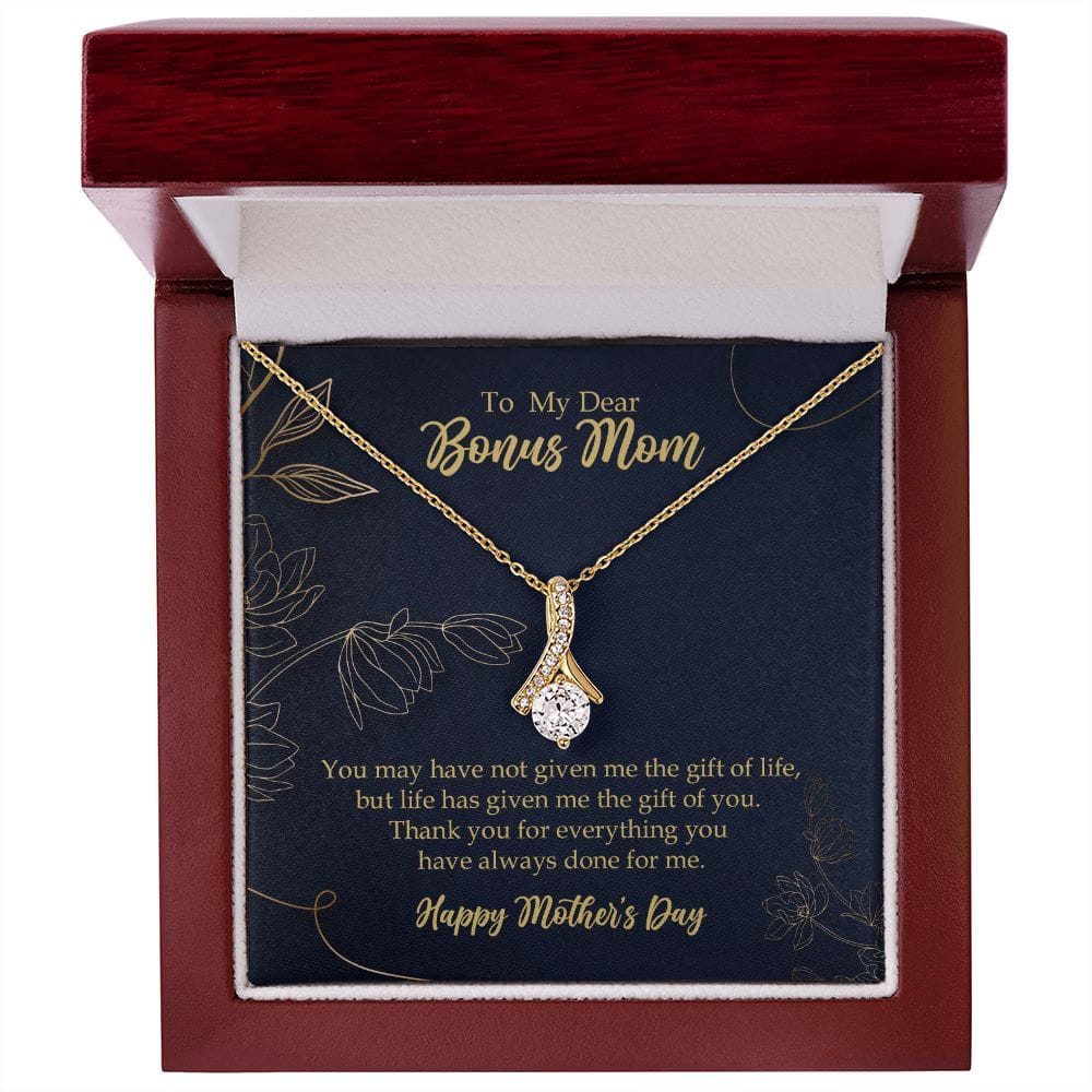 Bonus Mom Necklace Gift, Stepmother Stepmom Gift, Mother's Day Gift 18K Yellow Gold Finish Luxury Box w/LED - HolidayShoppingFinds