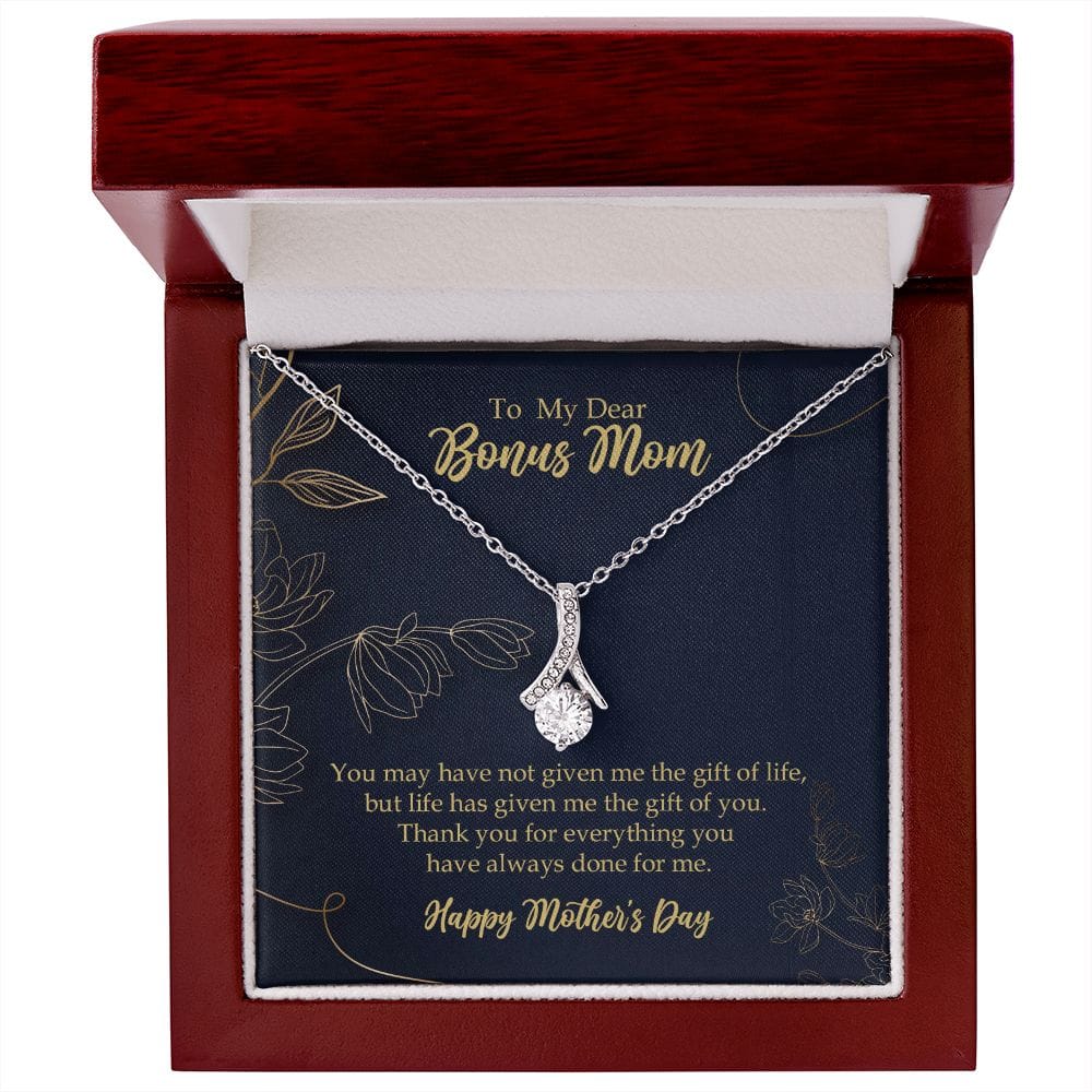 Bonus Mom Necklace Gift, Stepmother Stepmom Gift, Mother's Day Gift 14K White Gold Finish Luxury Box w/LED - HolidayShoppingFinds