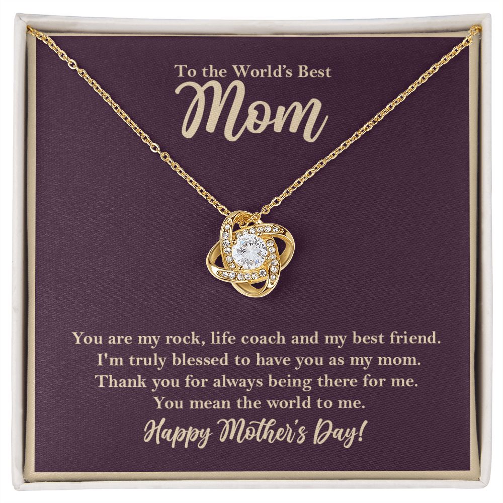 World's Best Mom Love Knot Necklace, Mothers Day Gift from Daughter Son 18K Yellow Gold Finish Two-Toned Gift Box - HolidayShoppingFinds