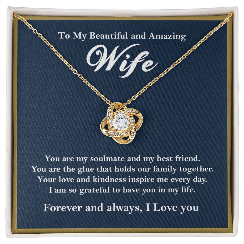 To My Beautiful Amazing Wife Love Knot Necklace Gift From Husband 18K Yellow Gold Finish Two-Toned Box - HolidayShoppingFinds