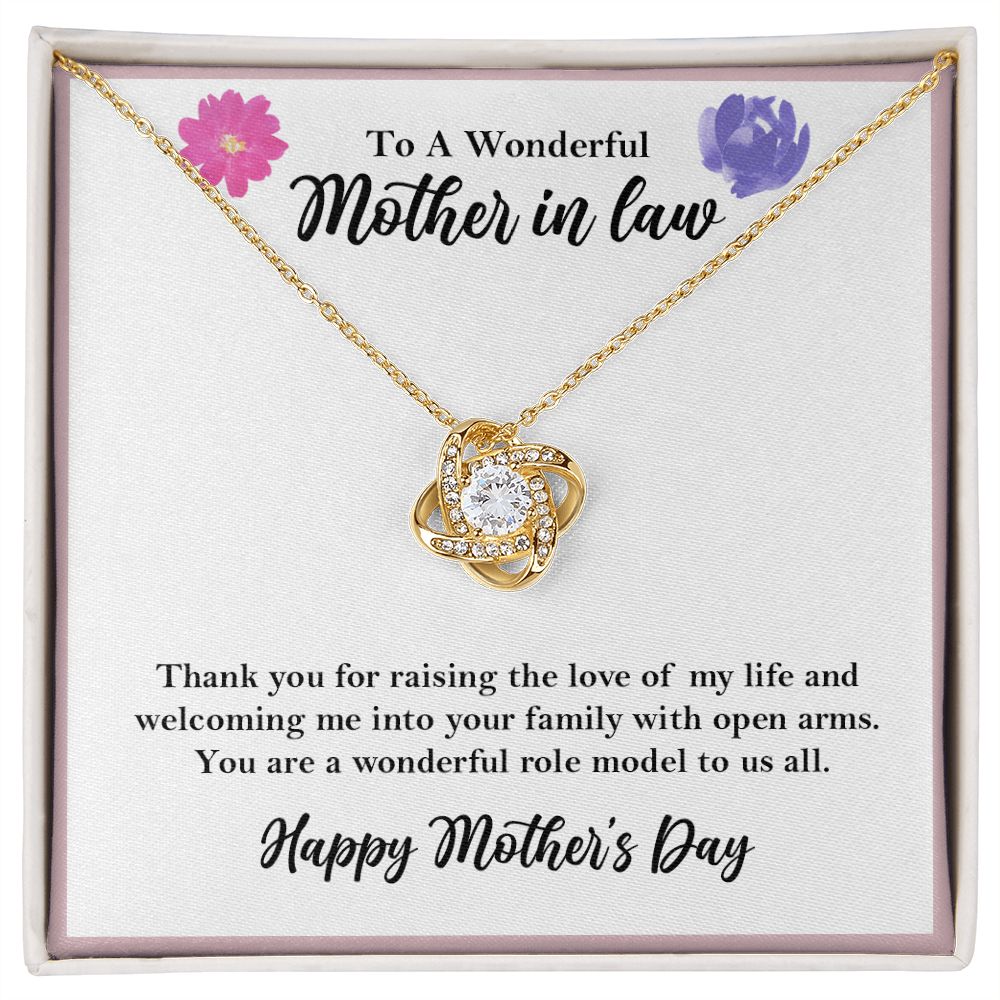 To a Wonderful Mother-in-law Love Knot Necklace, Mothers Day Gift 18K Yellow Gold Finish Two-Toned Gift Box - HolidayShoppingFinds