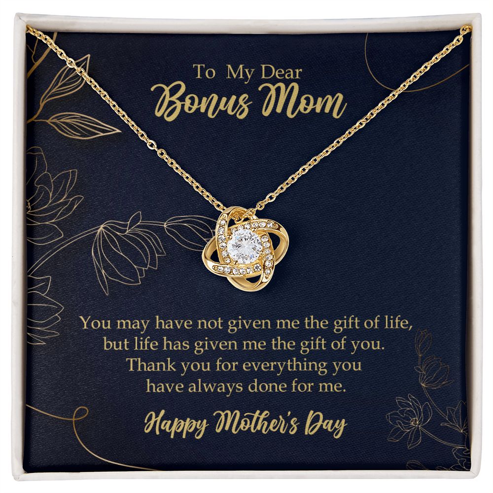 To Bonus Mom Love Knot Necklace, Stepmom, Stepmother Mother's Day Gift 18K Yellow Gold Finish Two-Toned Gift Box - HolidayShoppingFinds