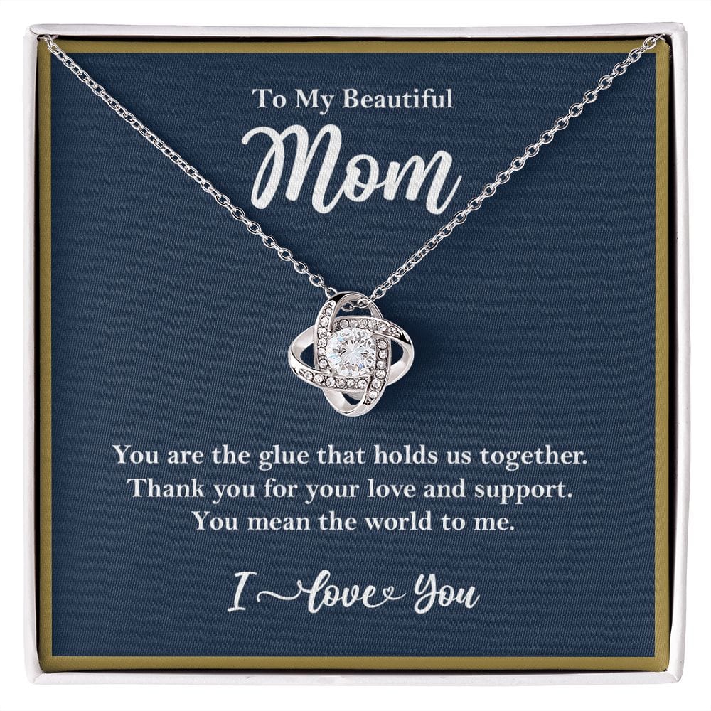 To My Beautiful Mom Love Knot Necklace Gift From Son or Daughter 14K White Gold Finish Two-Toned Box - HolidayShoppingFinds