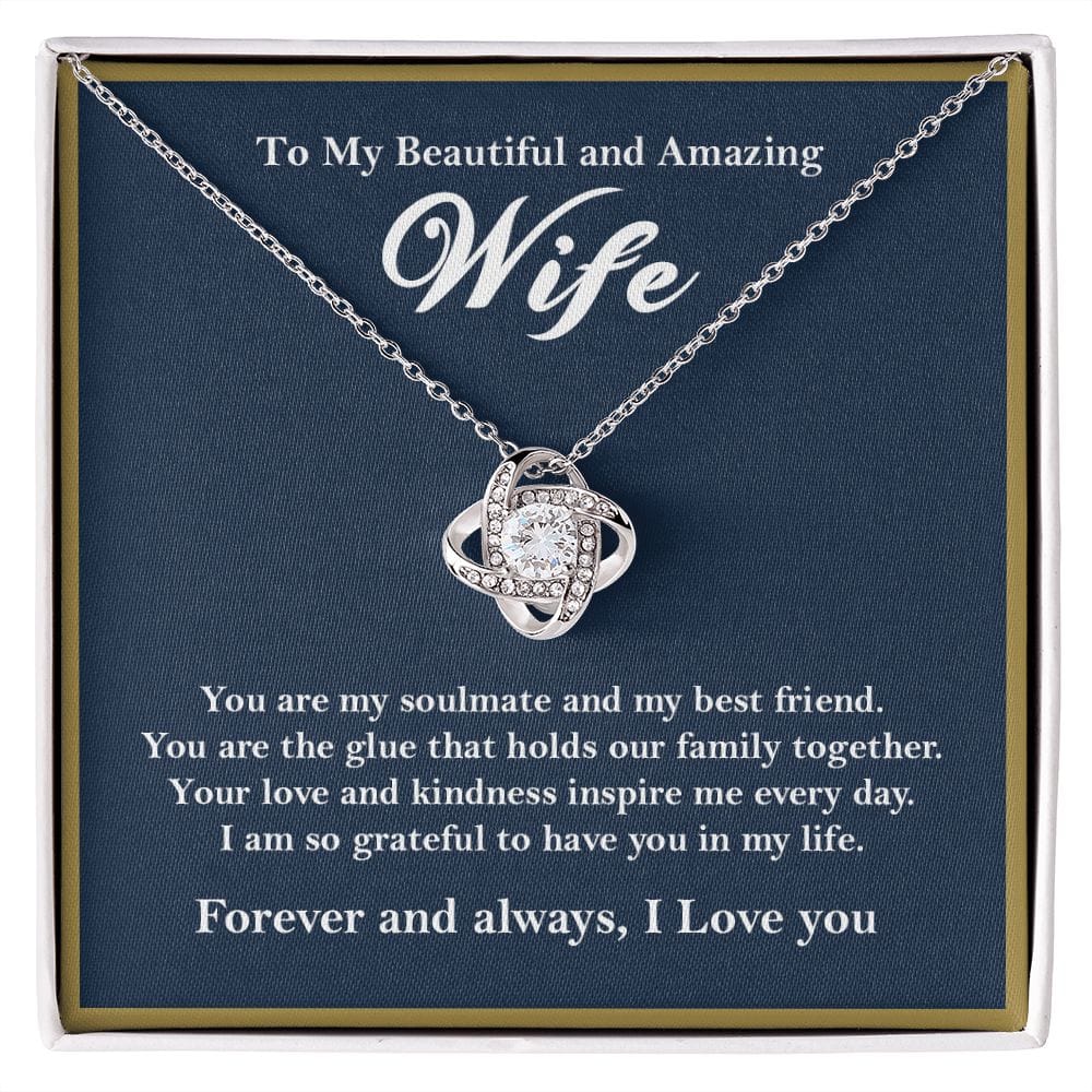To My Beautiful Amazing Wife Love Knot Necklace Gift From Husband 14K White Gold Finish Two-Toned Box - HolidayShoppingFinds