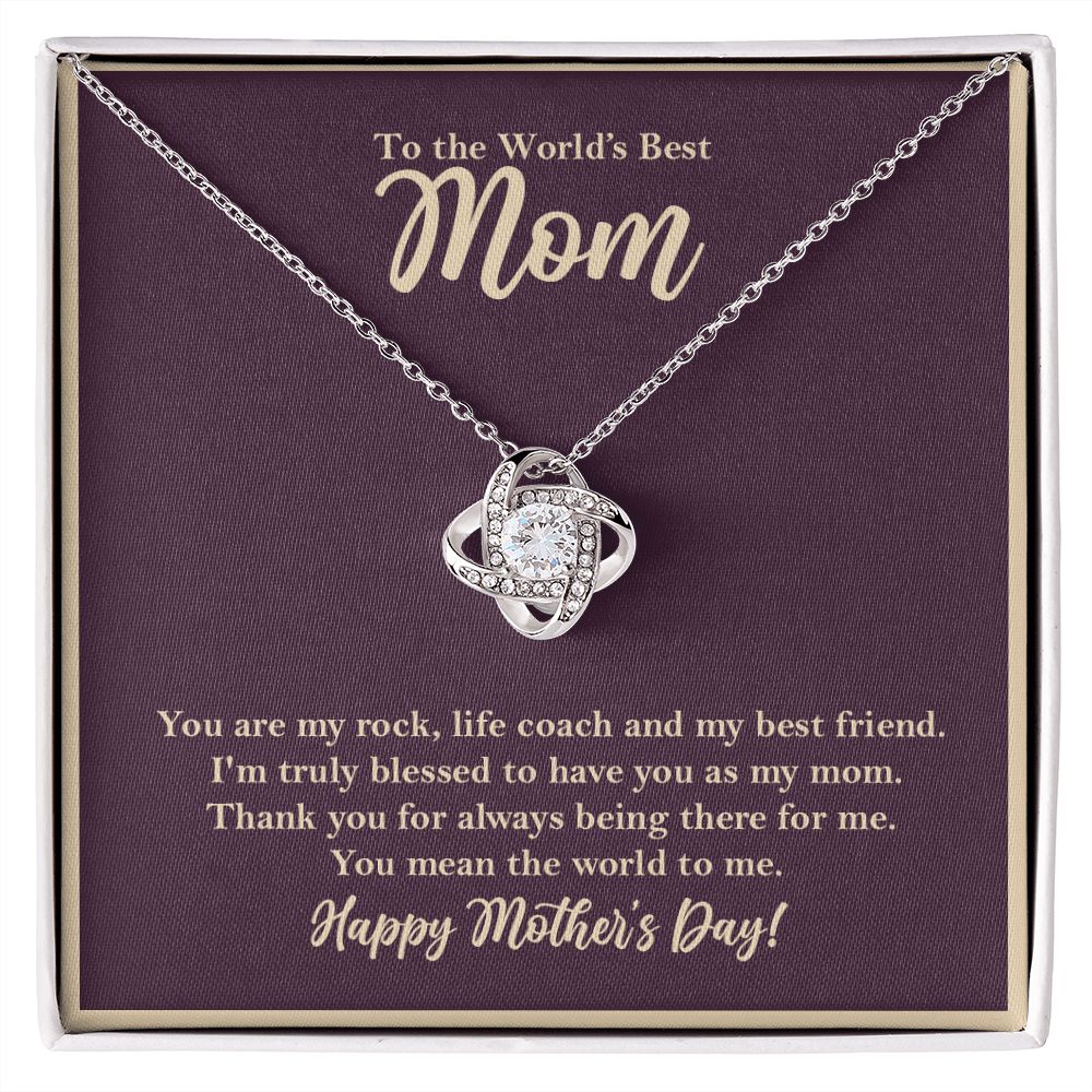 World's Best Mom Love Knot Necklace, Mothers Day Gift from Daughter Son 14K White Gold Finish Two-Toned Gift Box - HolidayShoppingFinds